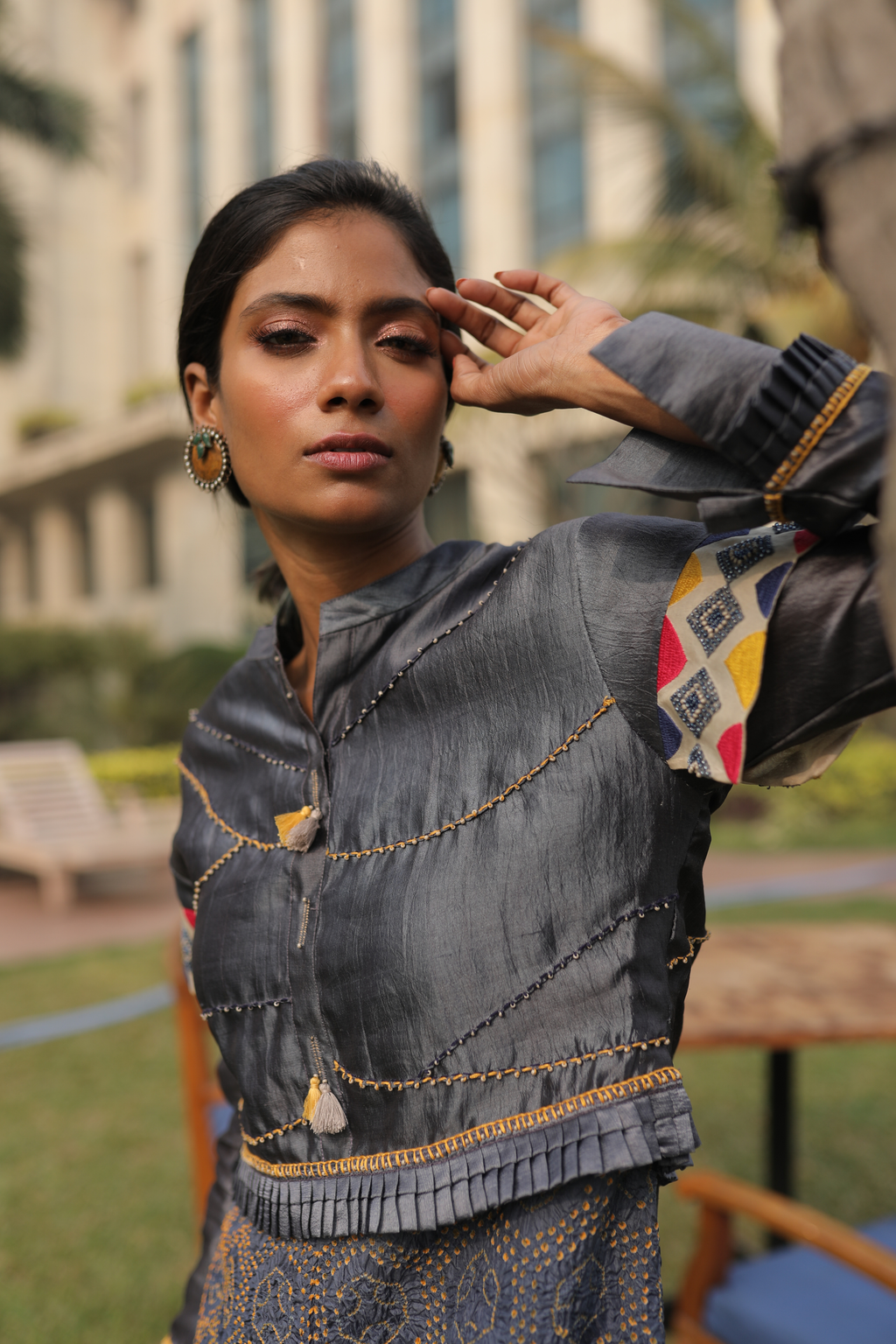 Grey Bandhej Kurta