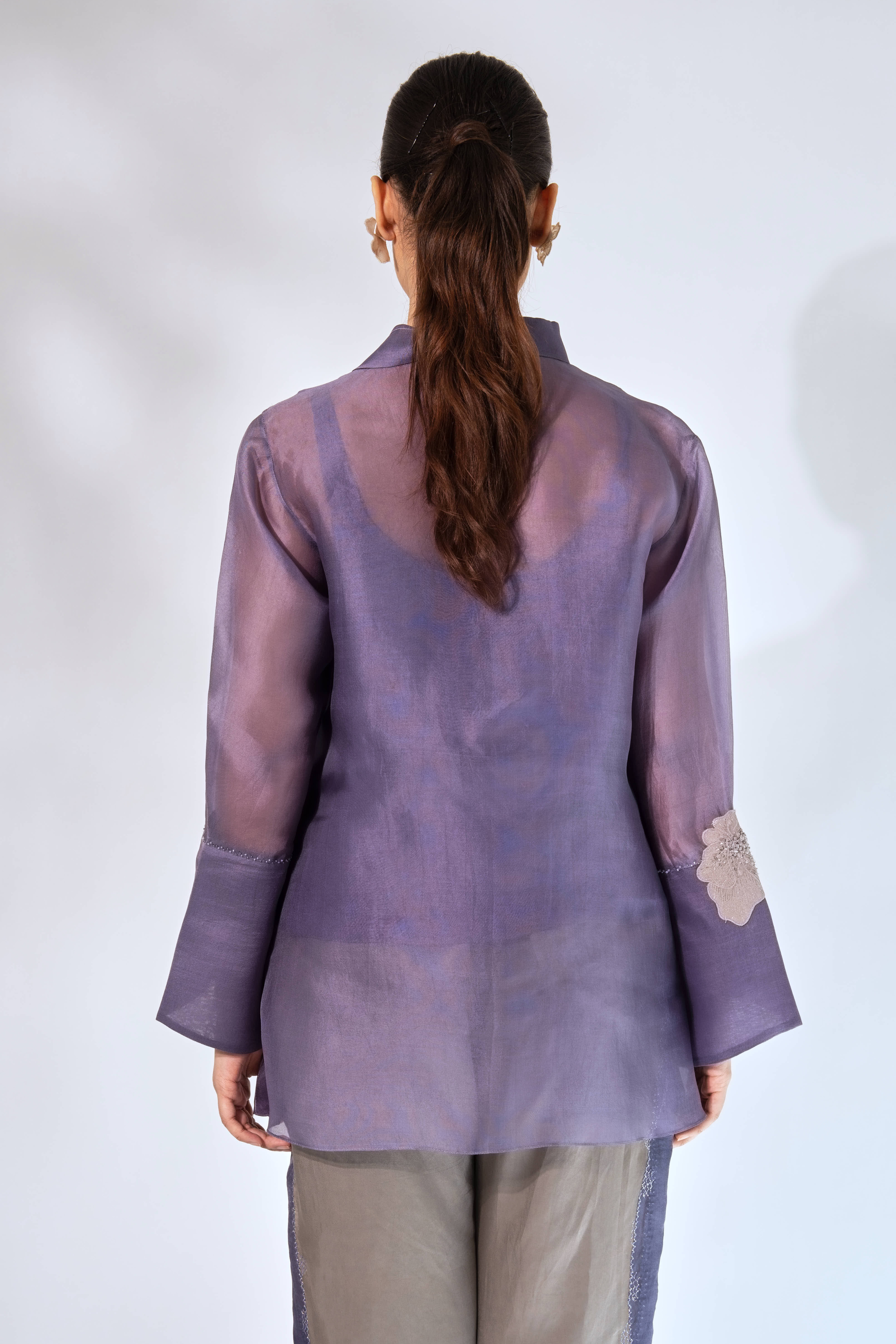 Grey Petaline Organza Shirt