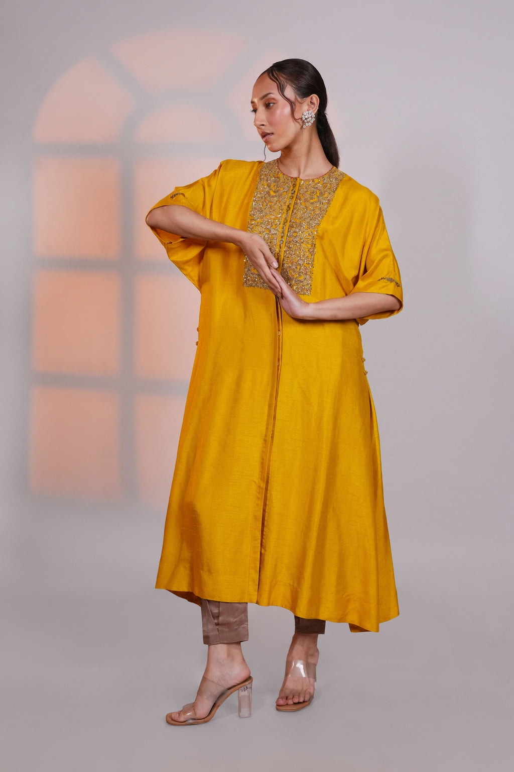 Yellow Reglan Silk Kurta