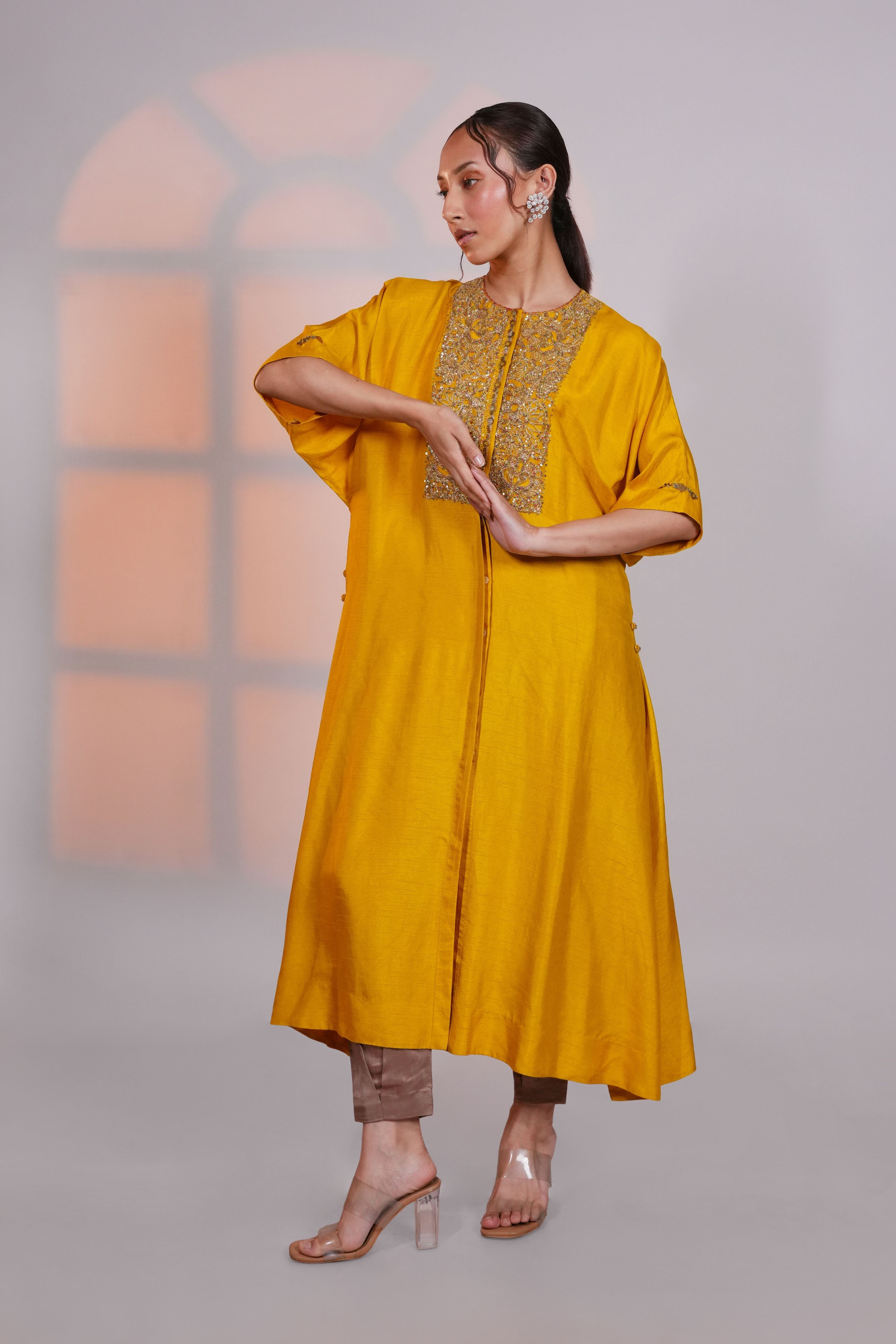 Yellow Reglan Silk Kurta