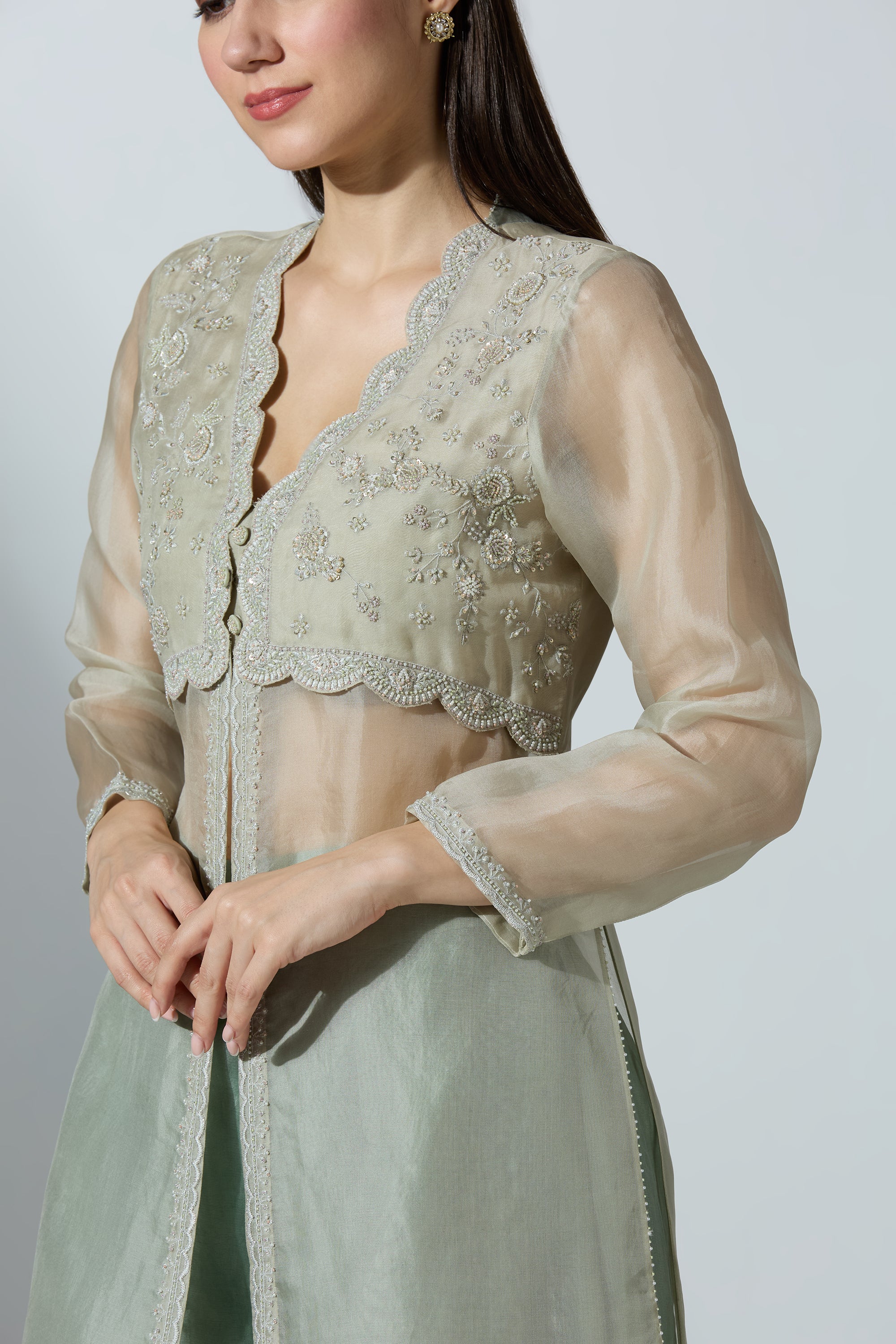 Green Naira Organza Kurta With Pant