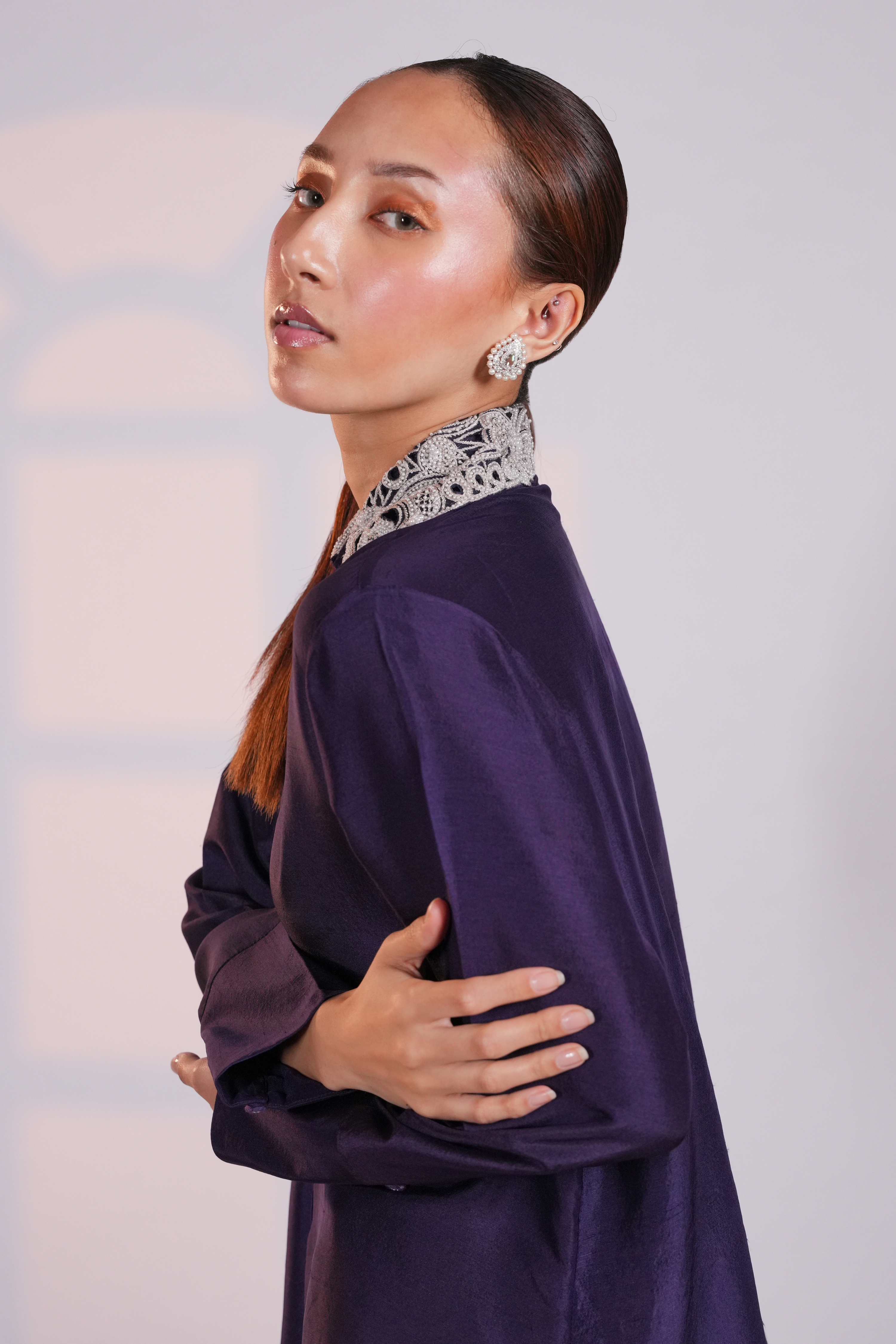 Purple A-Line Silk Shirt