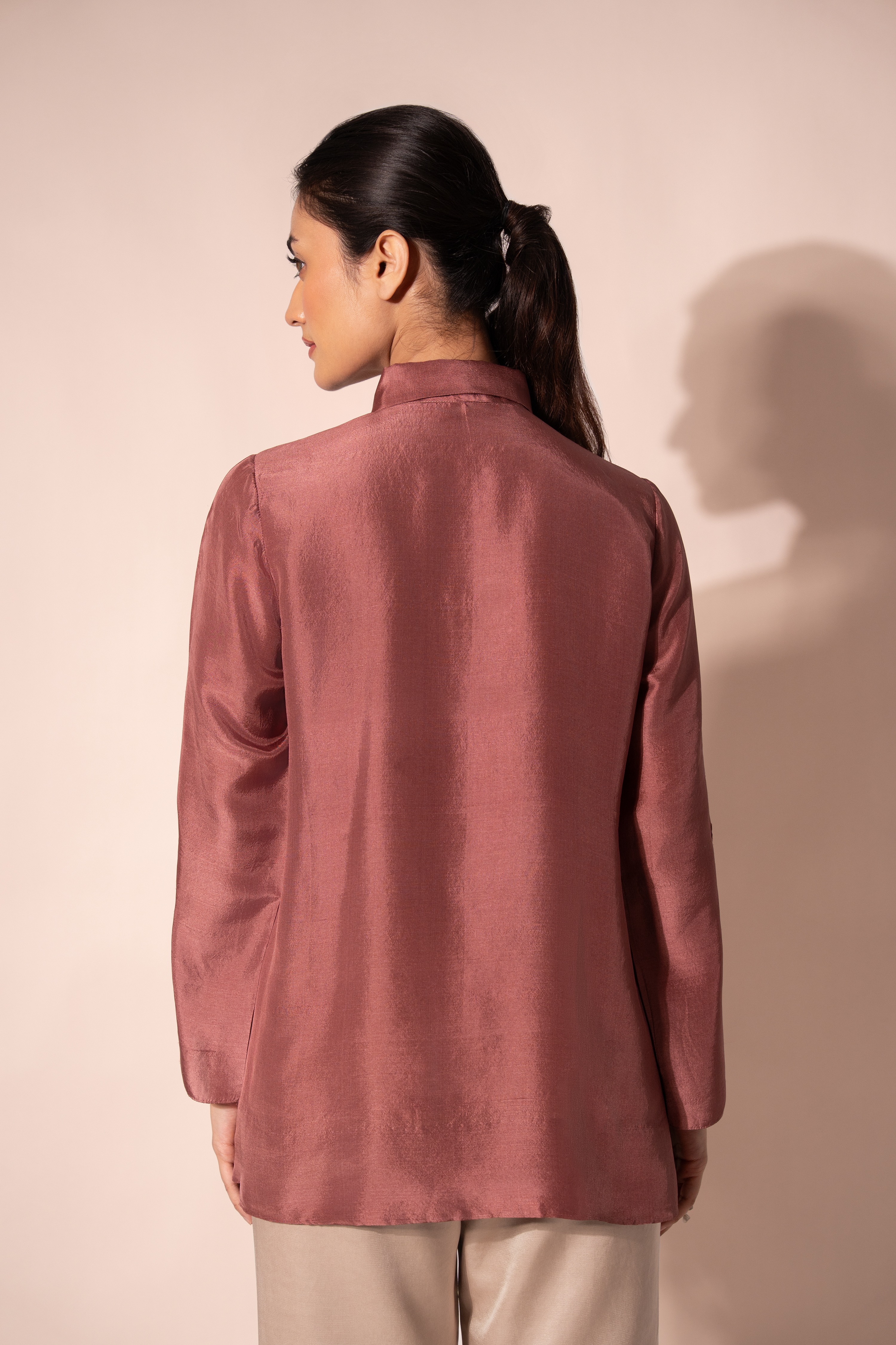 Jewel Front Placket Silk Shirt
