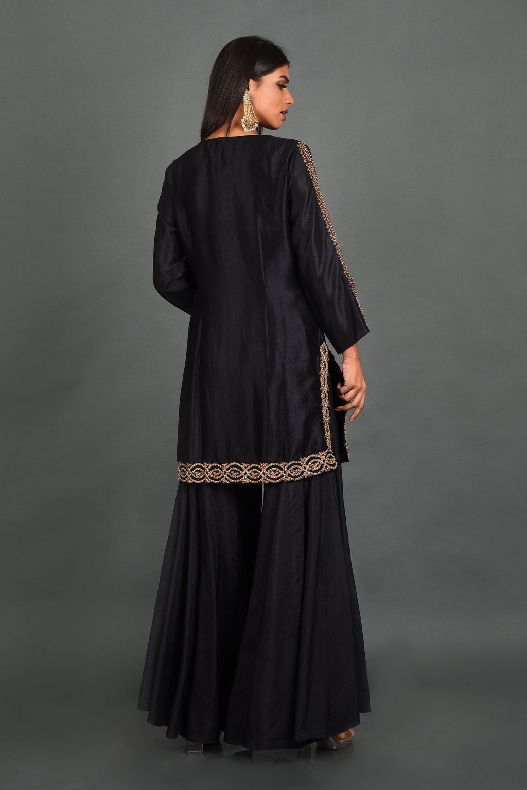 Black Silk Kurta With Pant and Dupatta