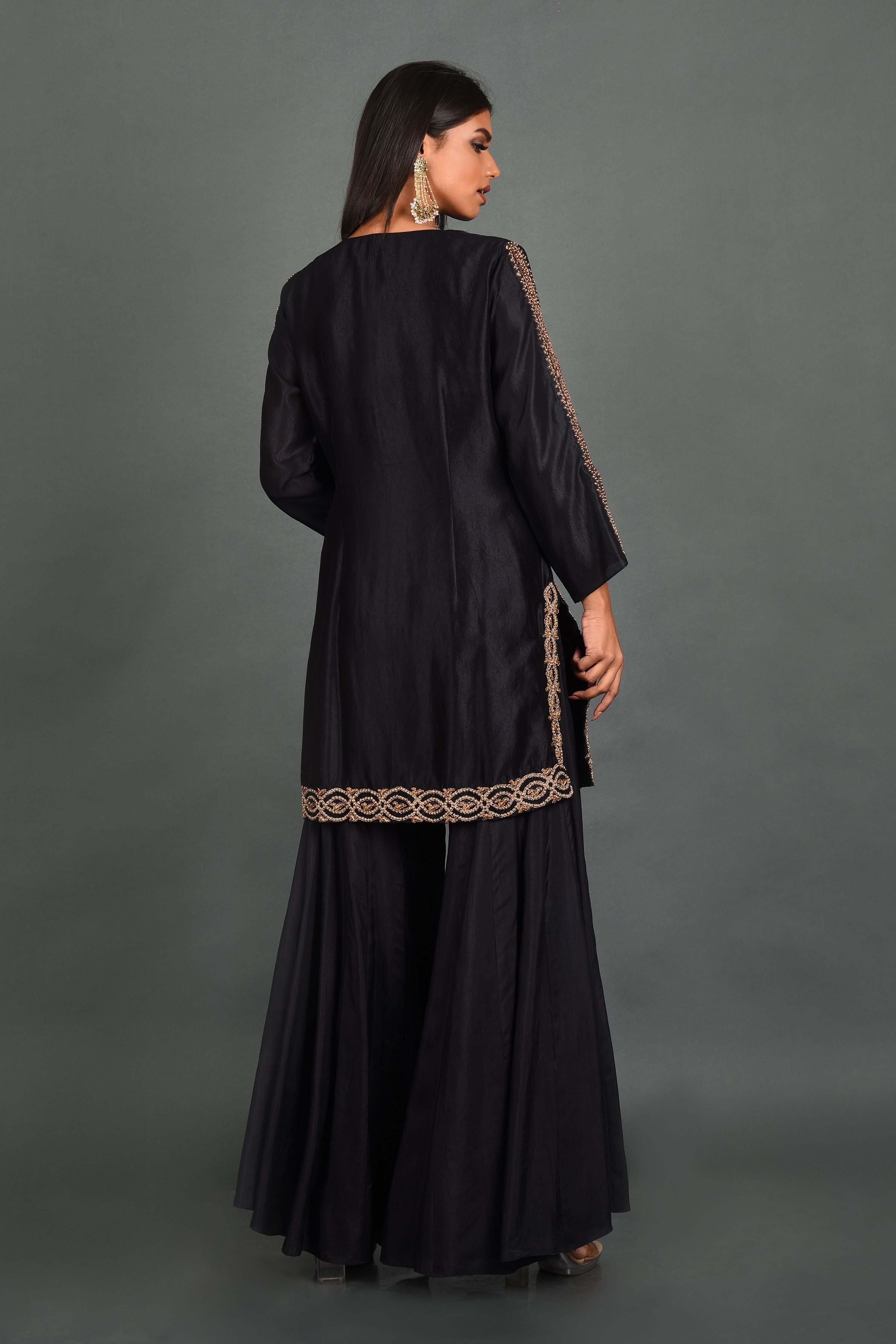 Black Silk Kurta With Pant and Dupatta