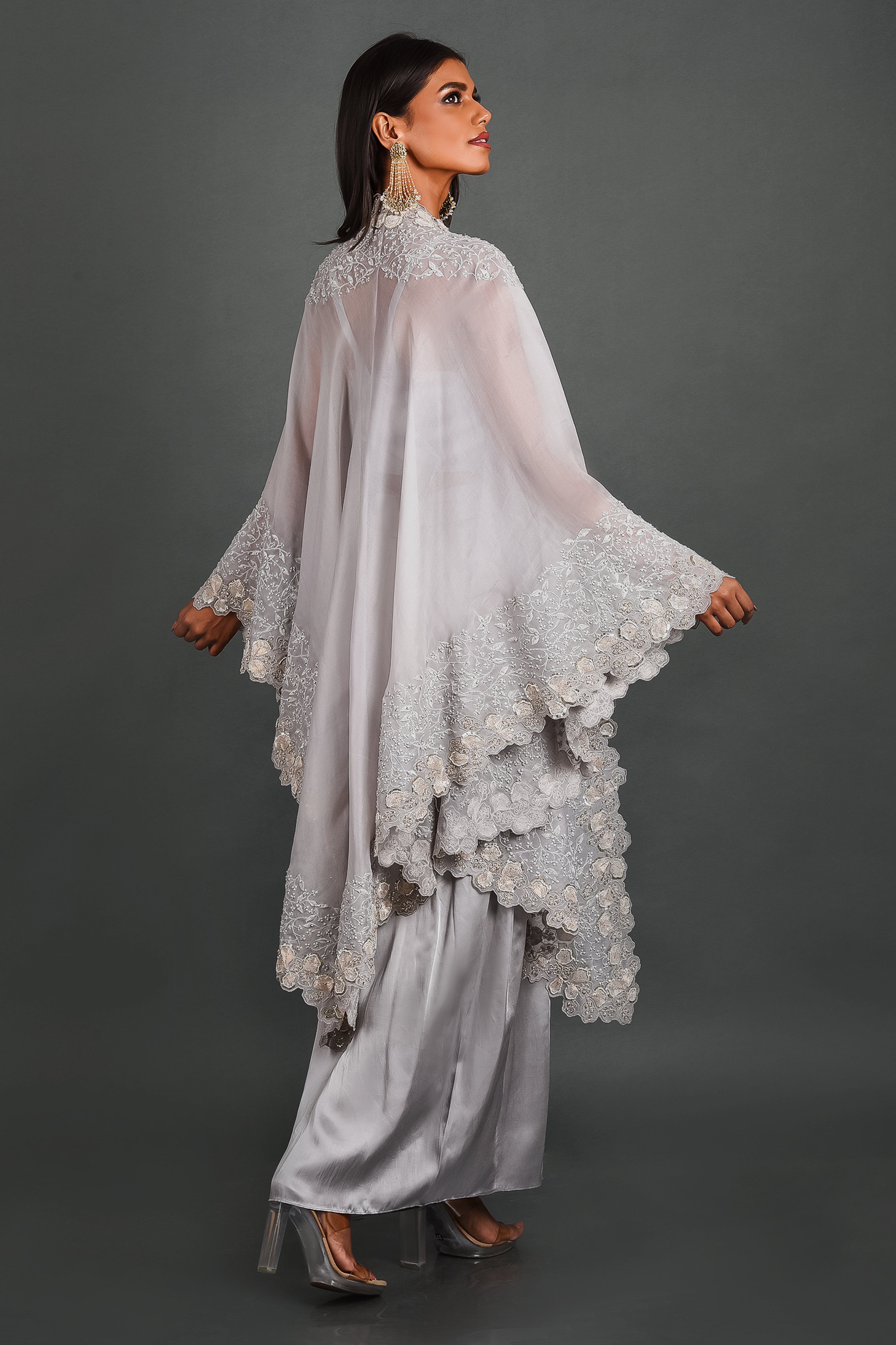 Grey Dancing Daisies Cape With Bustier & Pant