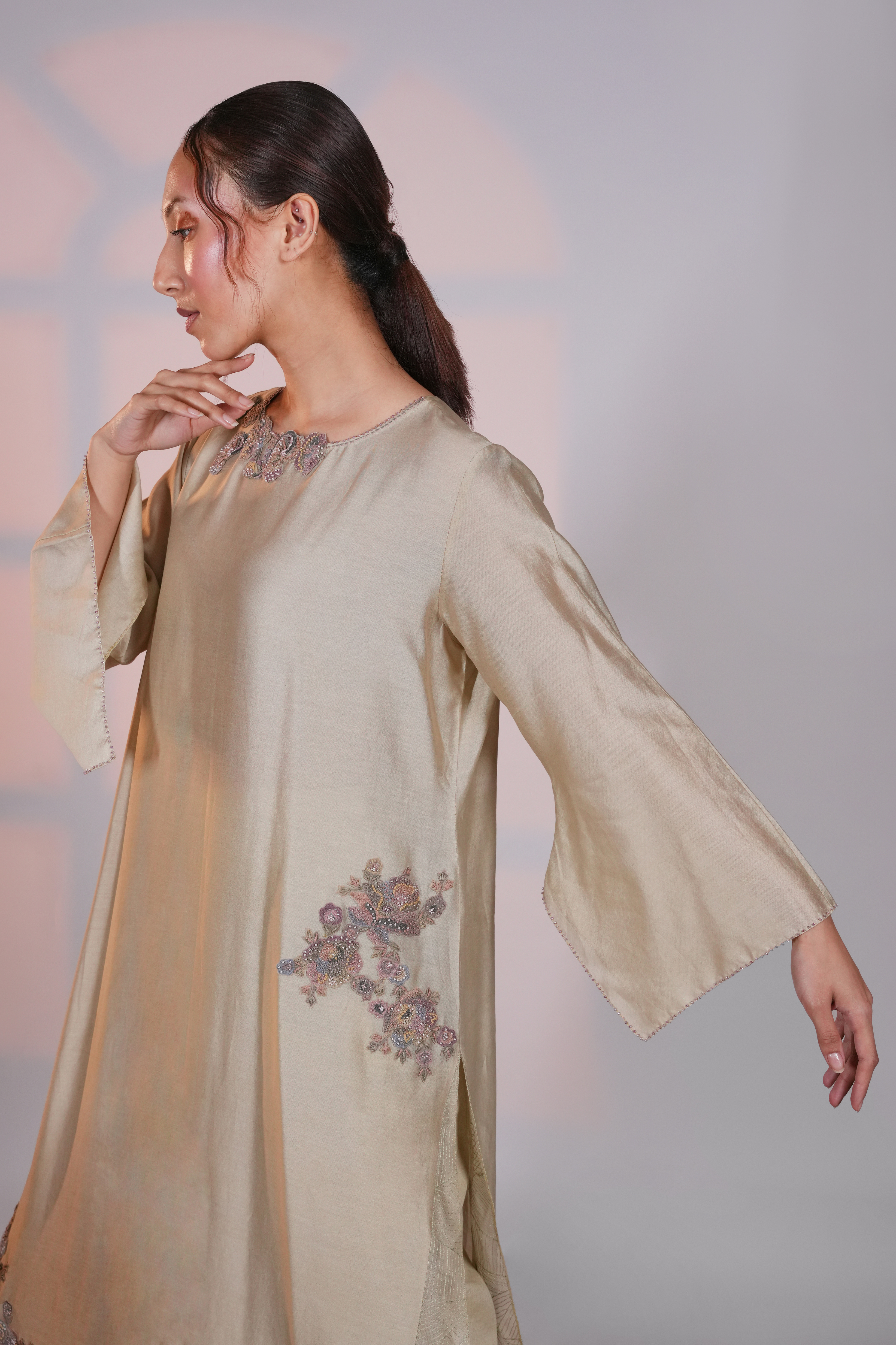 Green Chanderi Extended Kurta