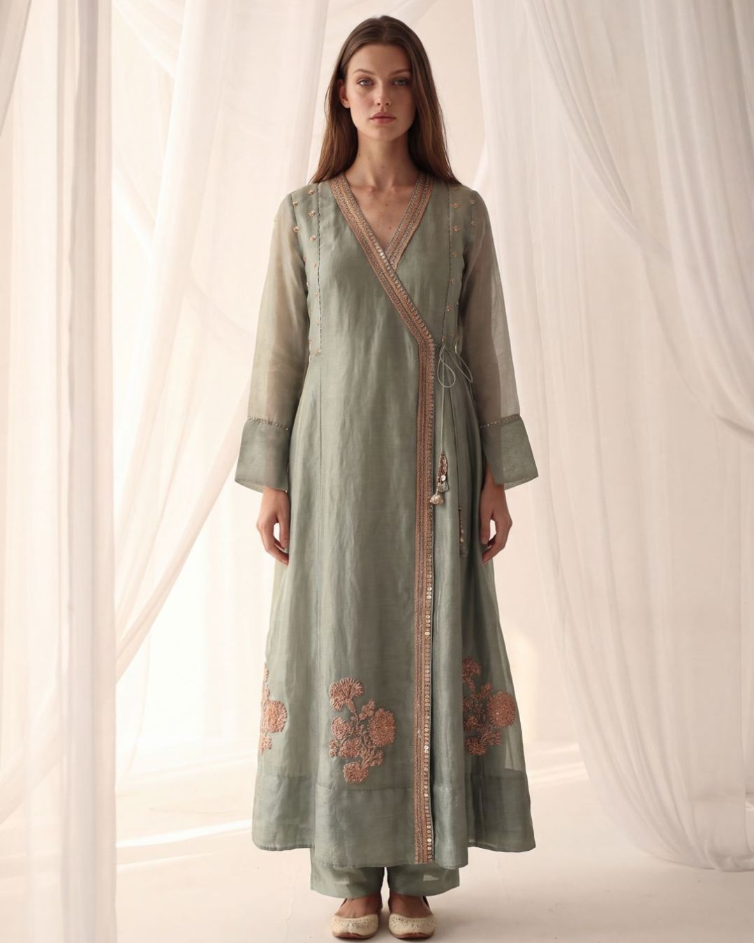 Grey Blue Banarasi Angrakha