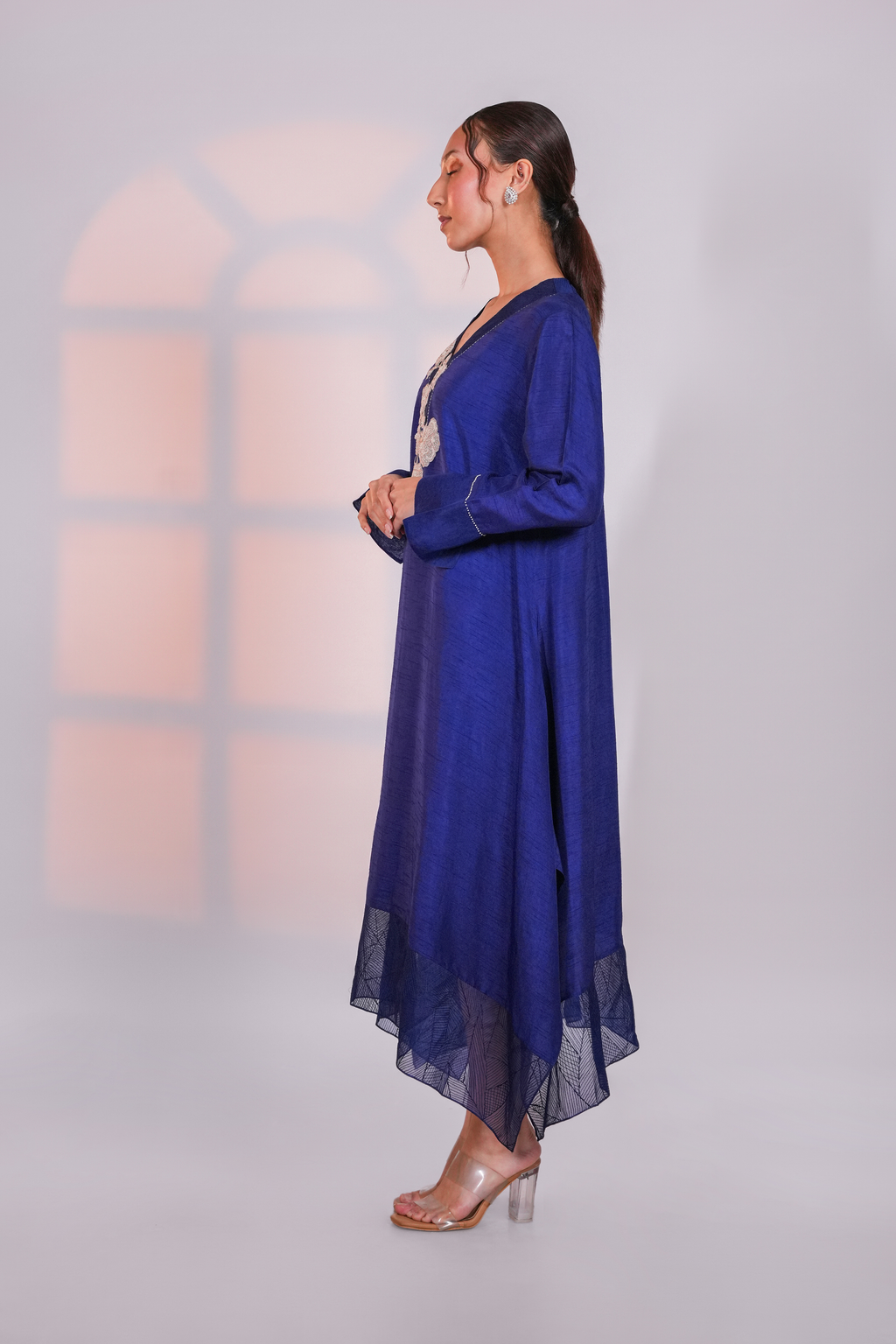 Blue Asymmetric Silk Kurta