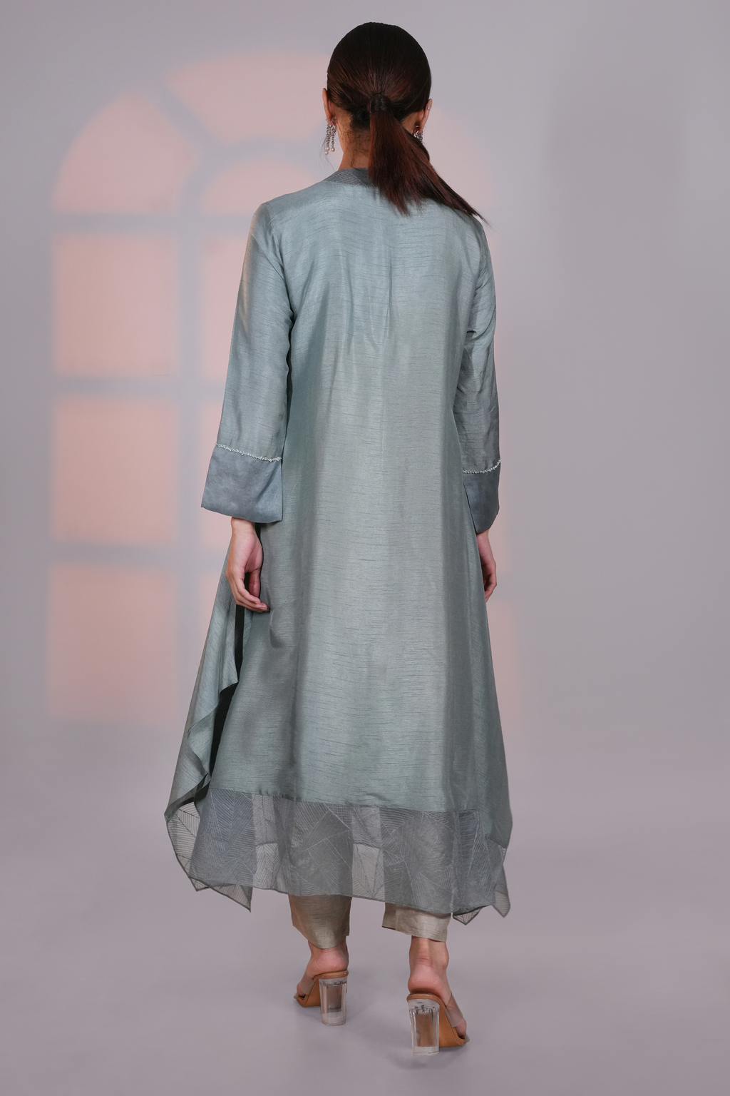 Grey Asymmetric Silk Kurta