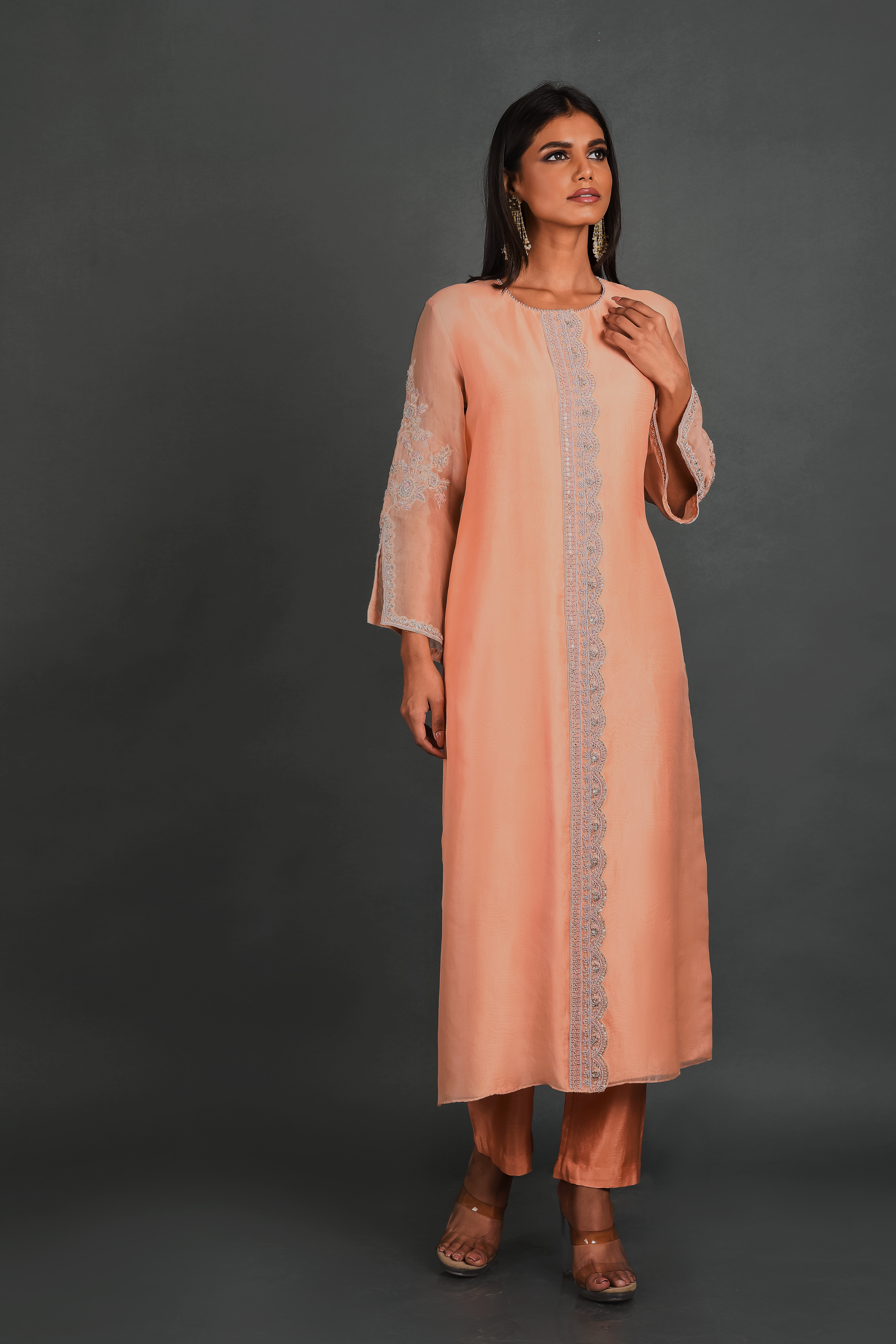 Peach Viscose Pant With Dupatta and Kurta