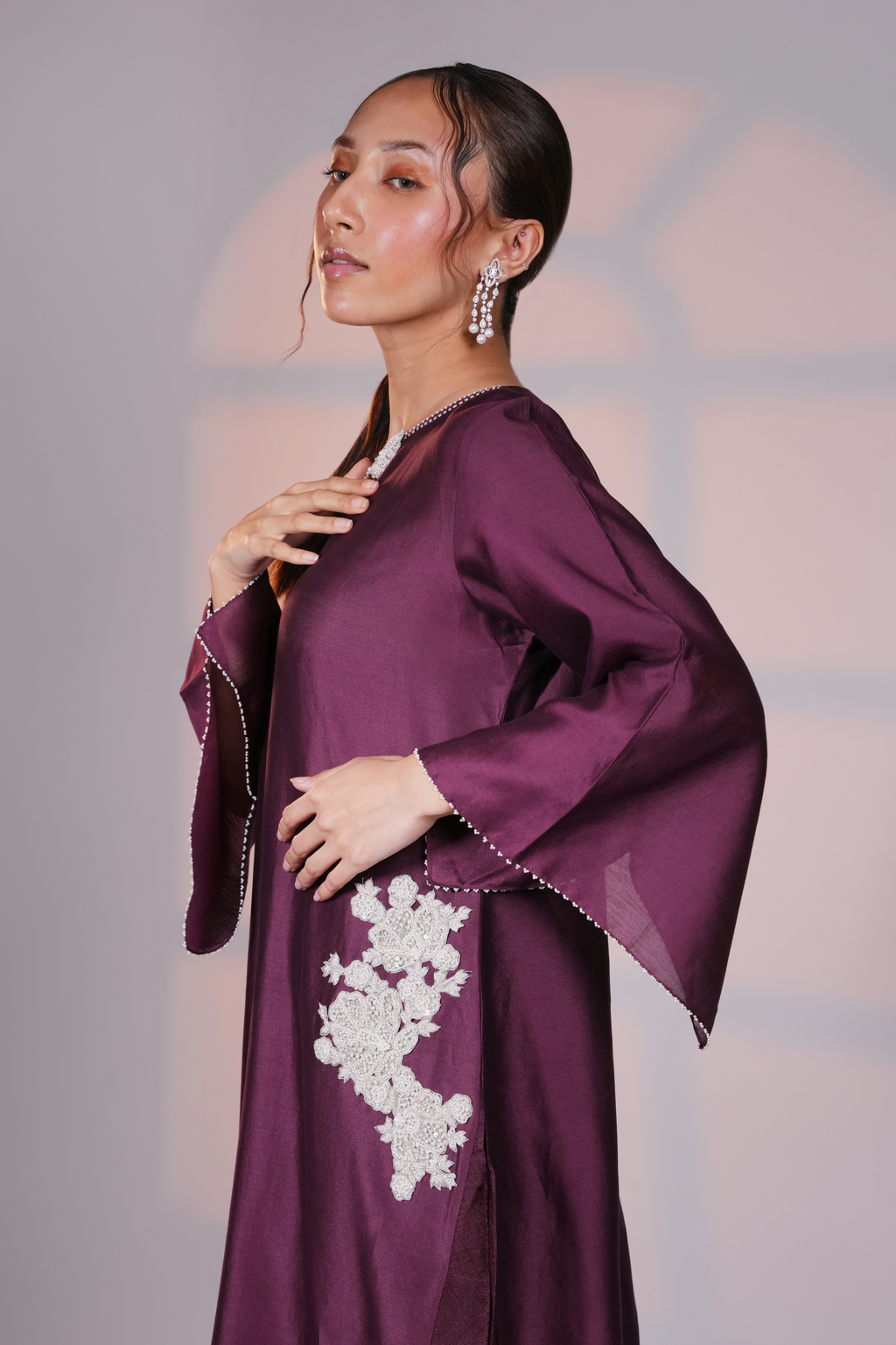 Purple Chanderi Extended Kurta