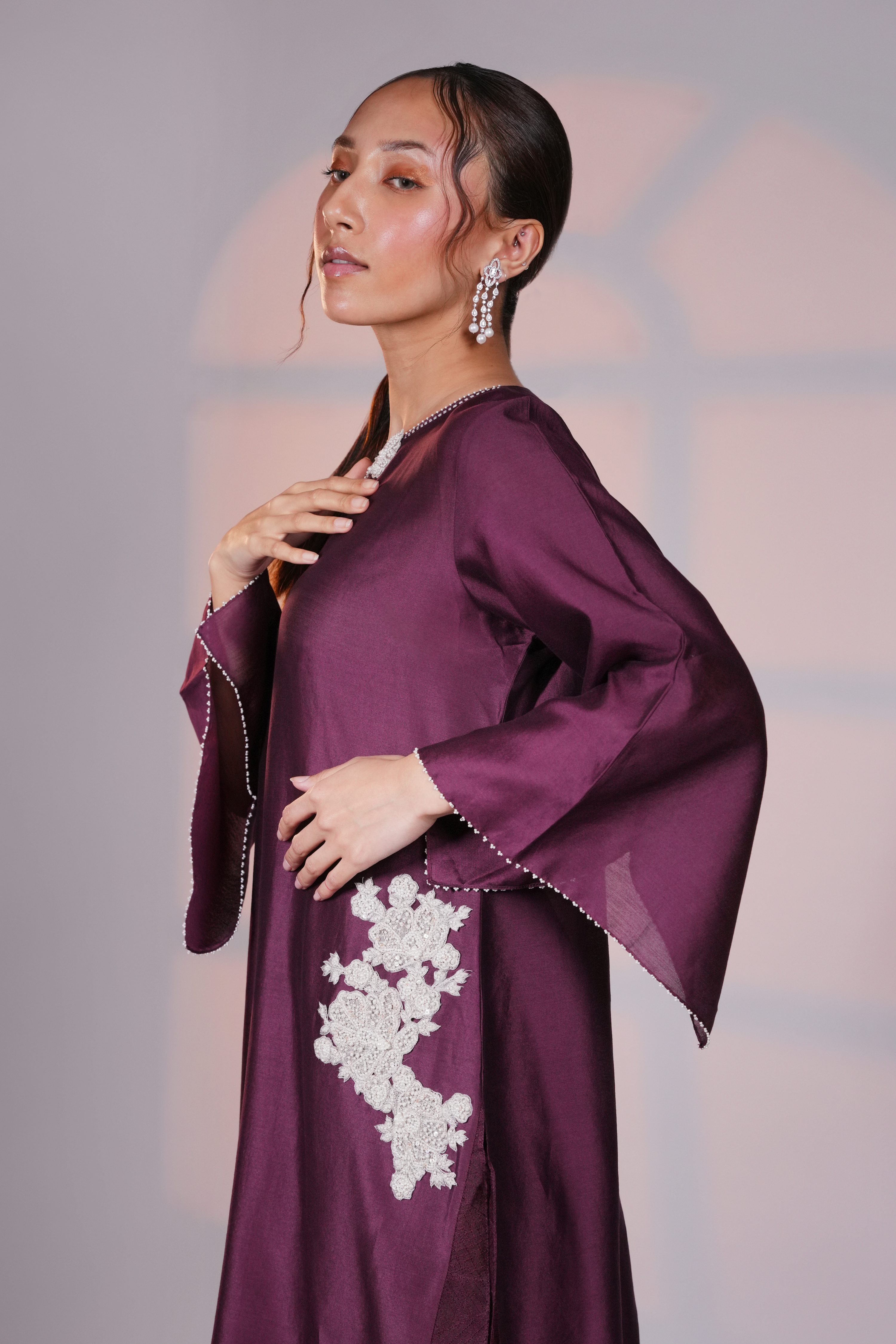Purple Chanderi Extended Kurta