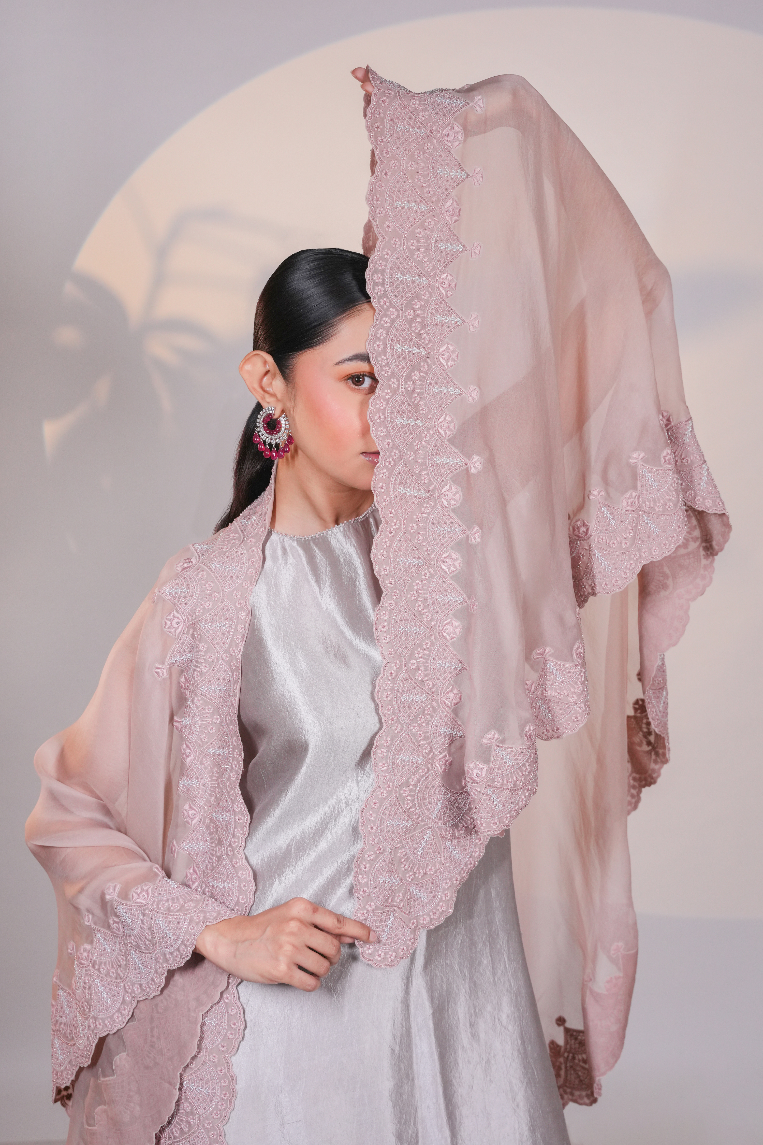 Peach Organza Lace Cape