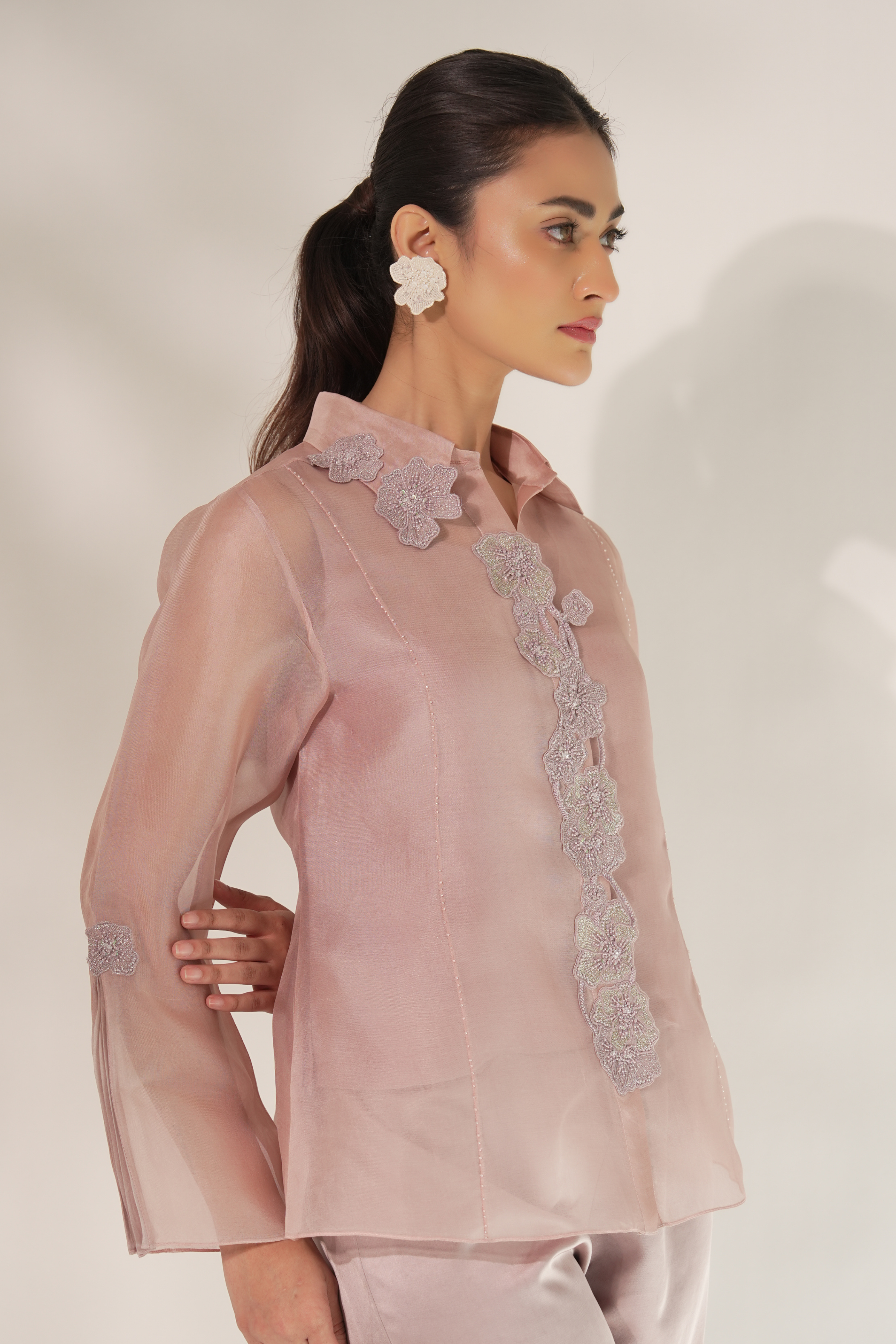 Purple Princess Cut Organza Shirt