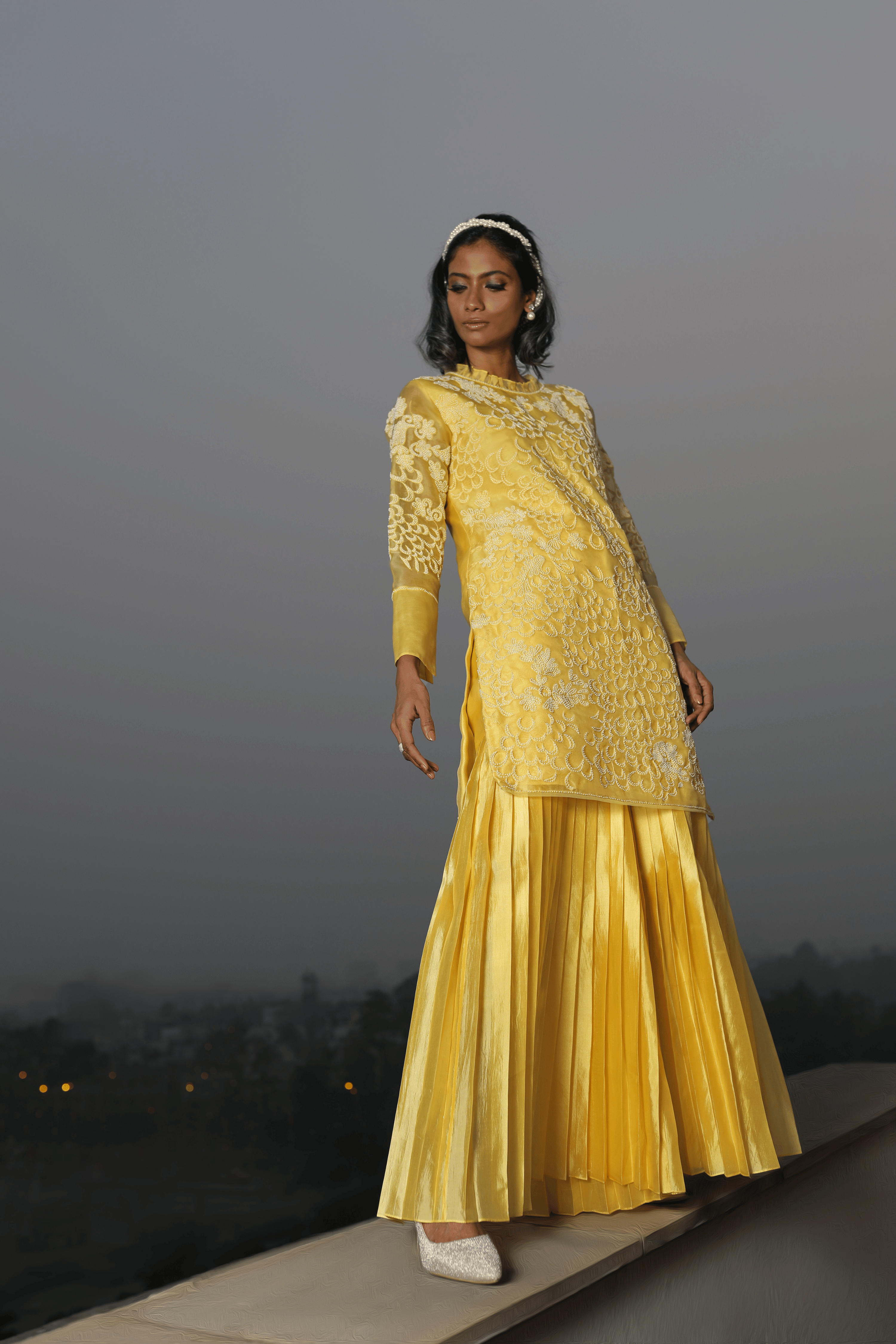 Yellow Organza Kurta With Pant and Dupatta