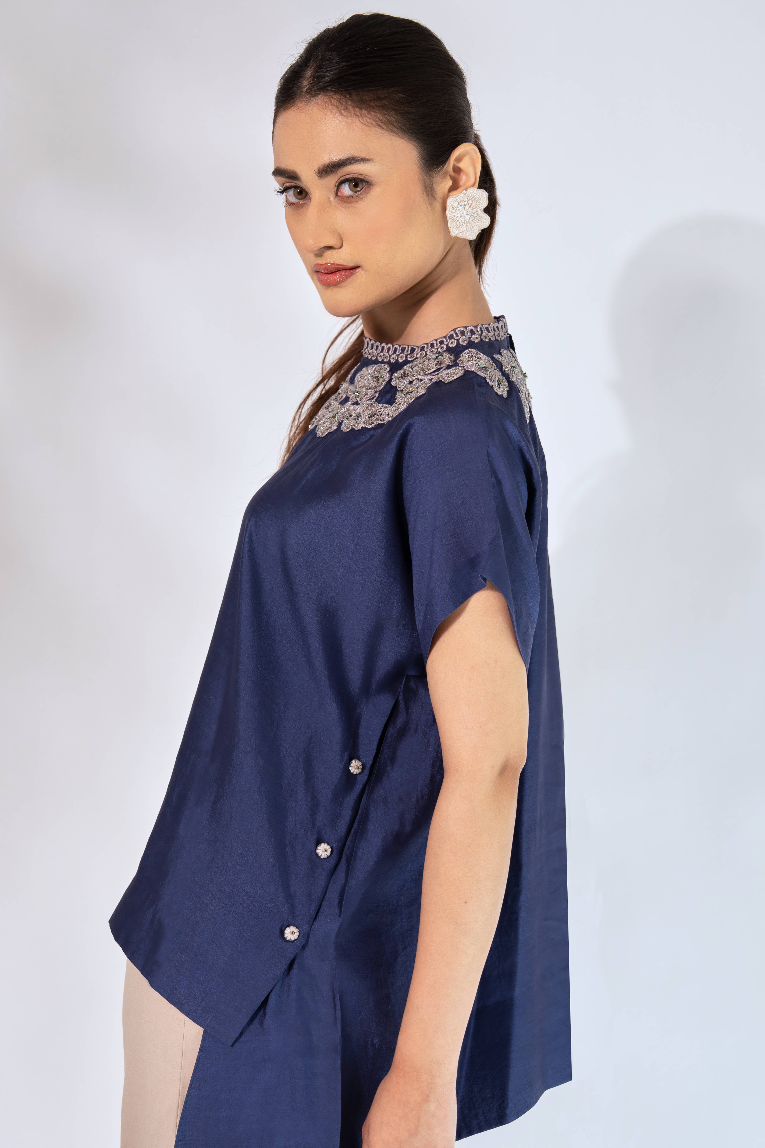 Blue High Neck Top
