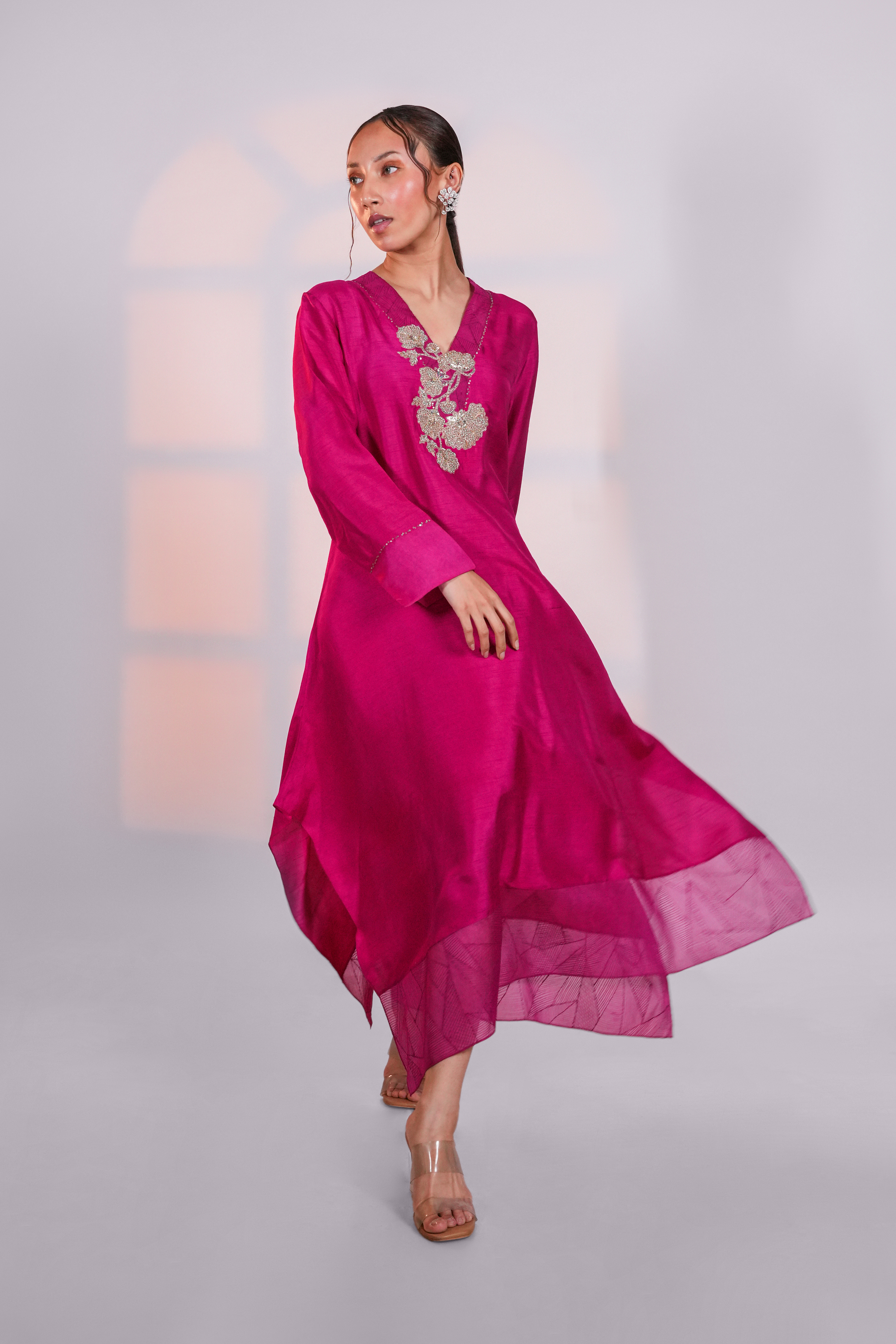 Sunlit Pink Asymmetric Silk Kurta