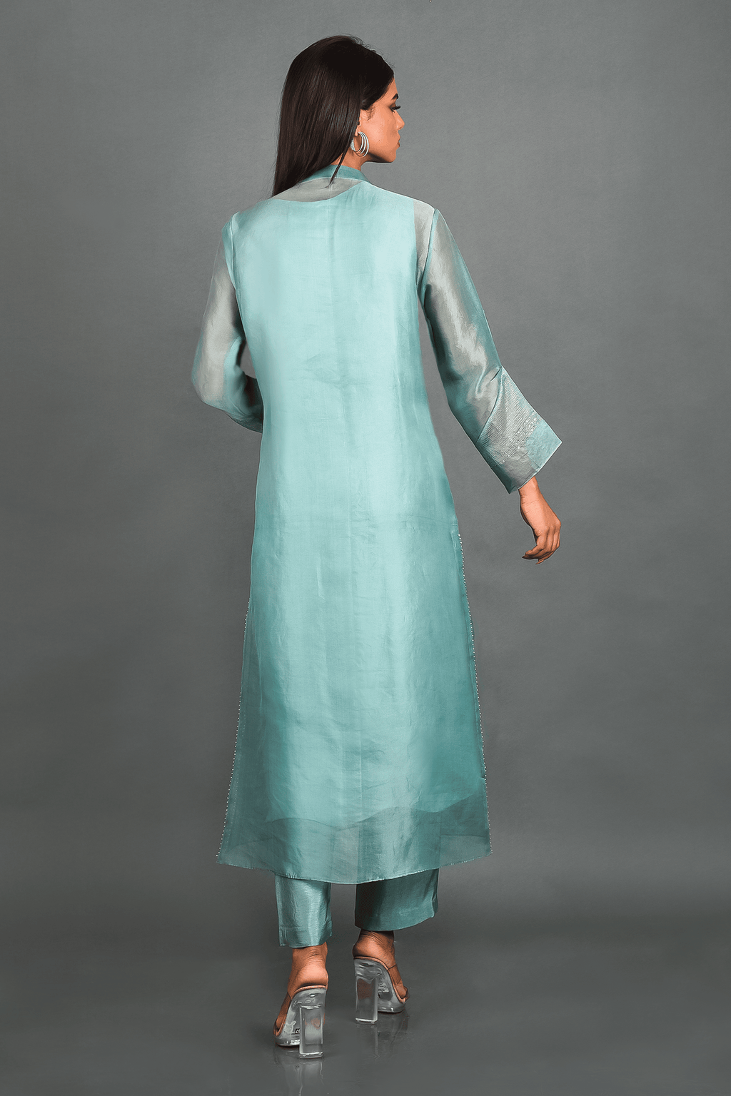 Blue Organza Kurta With Pant and Dupatta