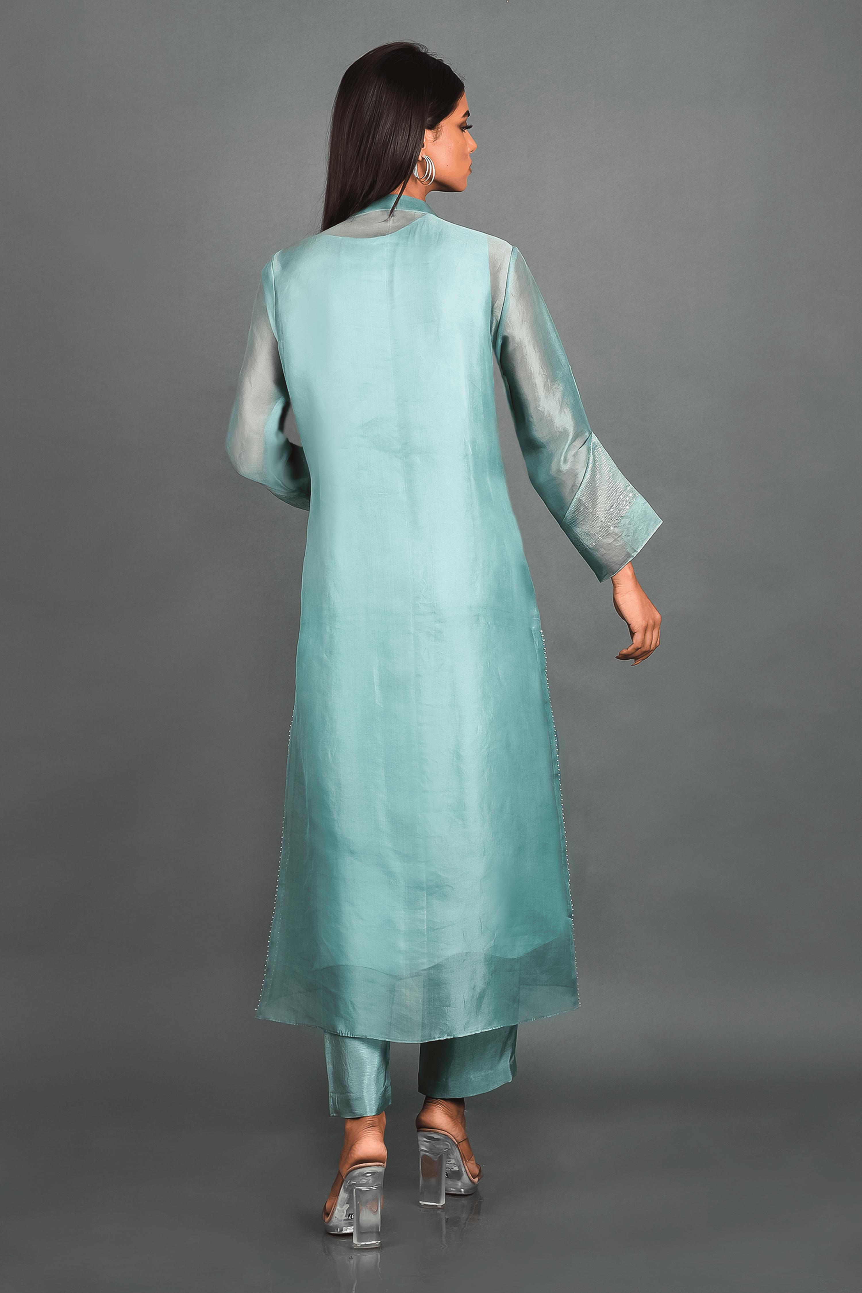 Blue Organza Kurta With Pant and Dupatta