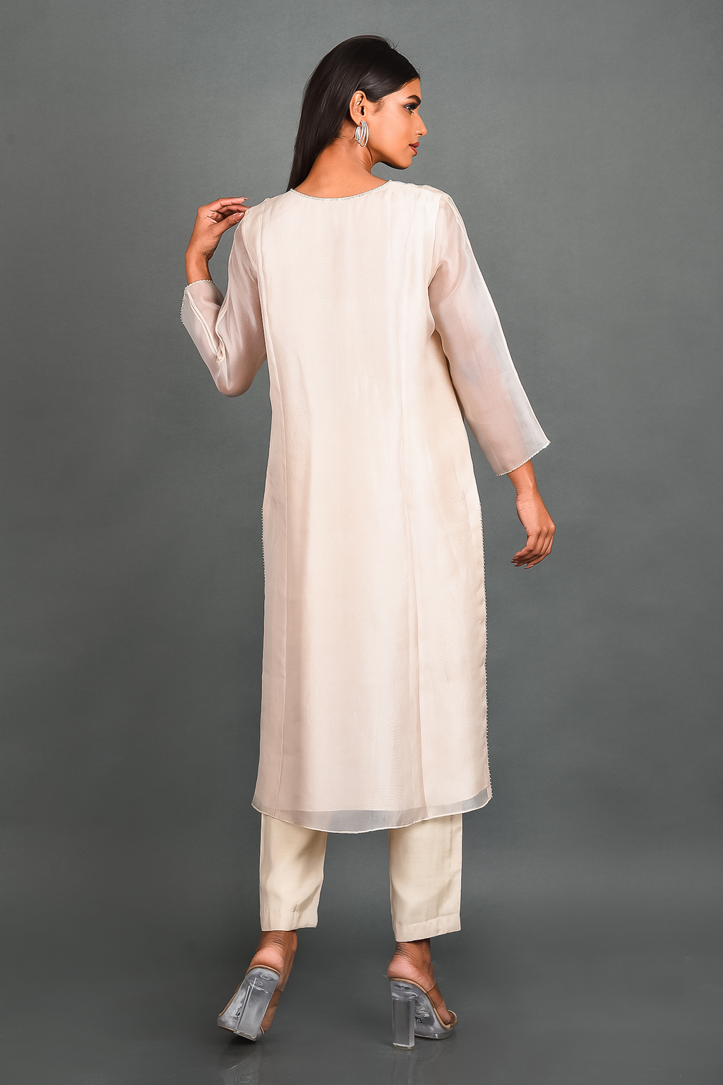 White Organza Kurta With Pant and Dupatta