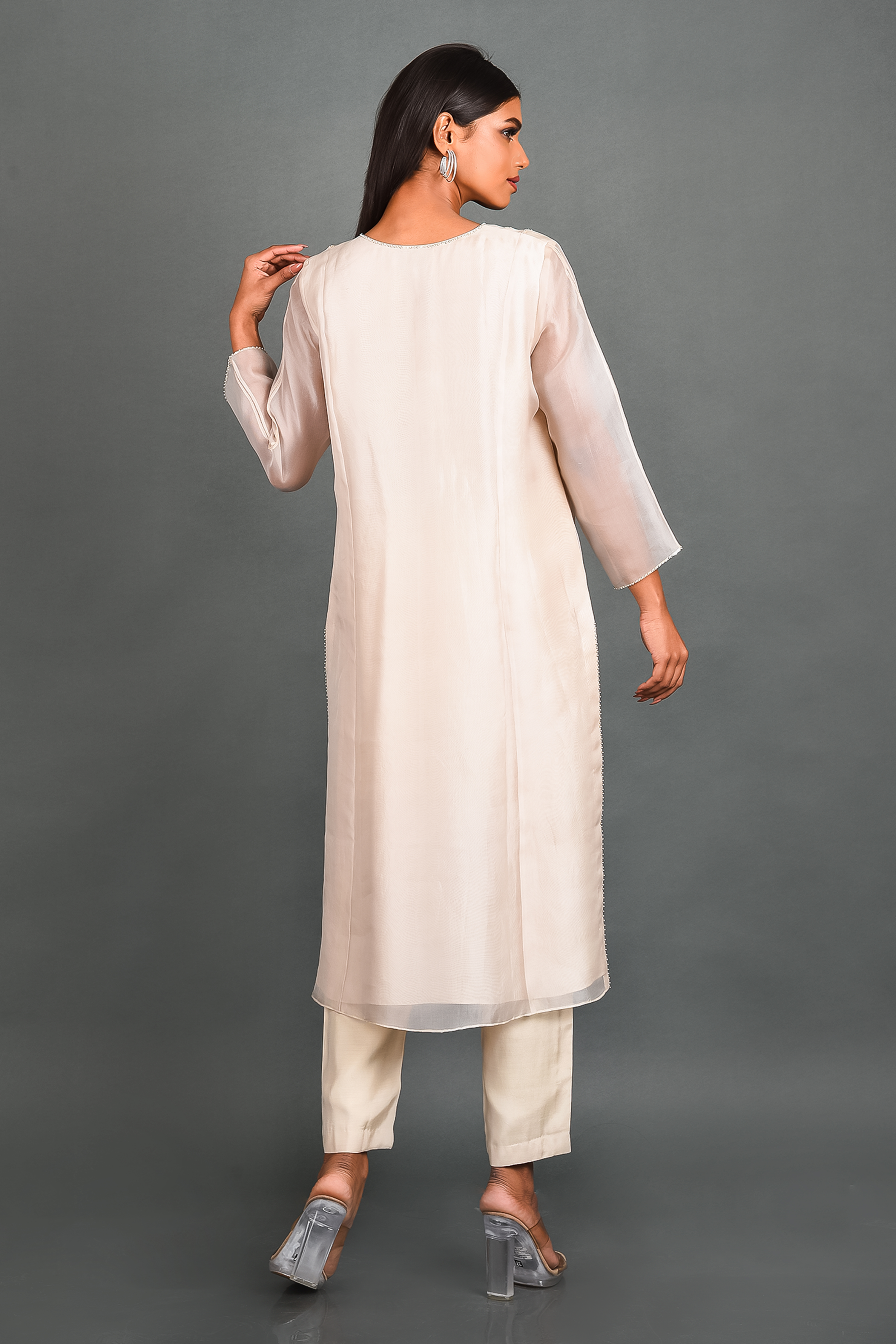 White Organza Kurta With Pant and Dupatta