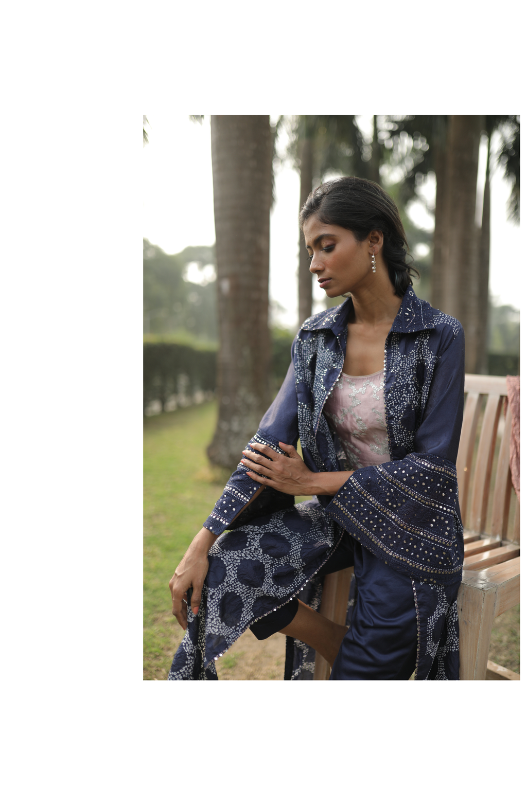 Blue Front Open Bandhej Jacket