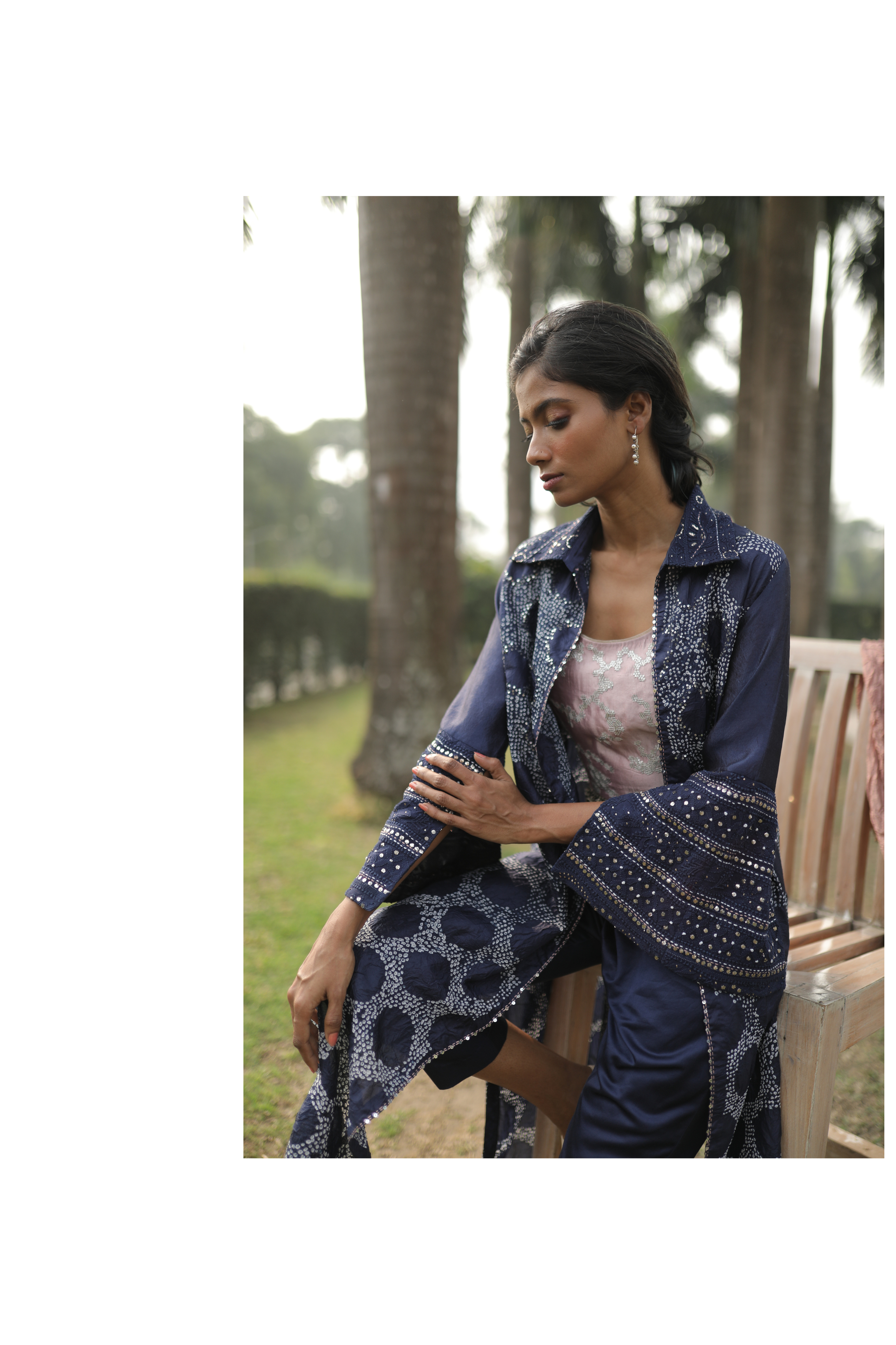 Blue Front Open Bandhej Jacket