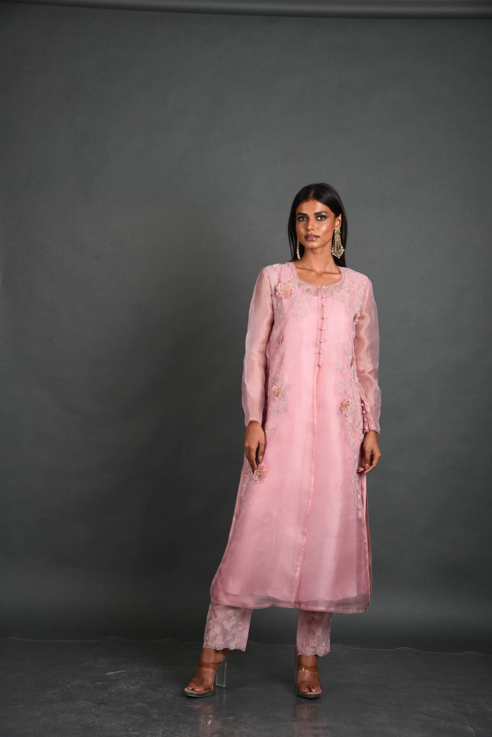 Pink Organza Kurta With Pant