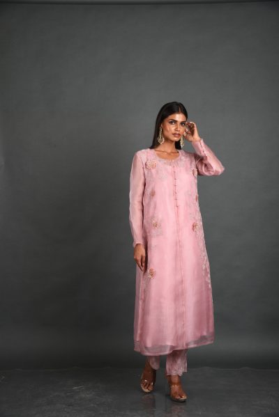 Pink Organza Kurta With Pant
