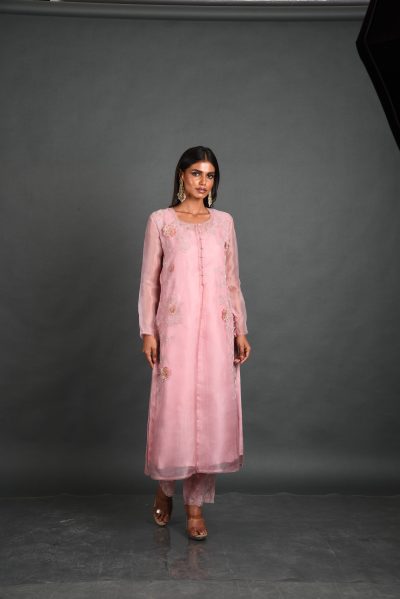 Pink Organza Kurta With Pant