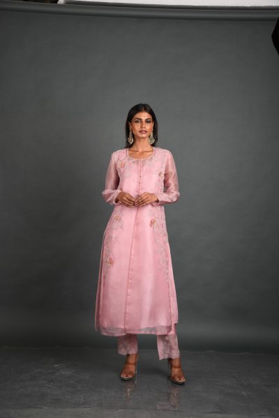 Pink Organza Kurta With Pant