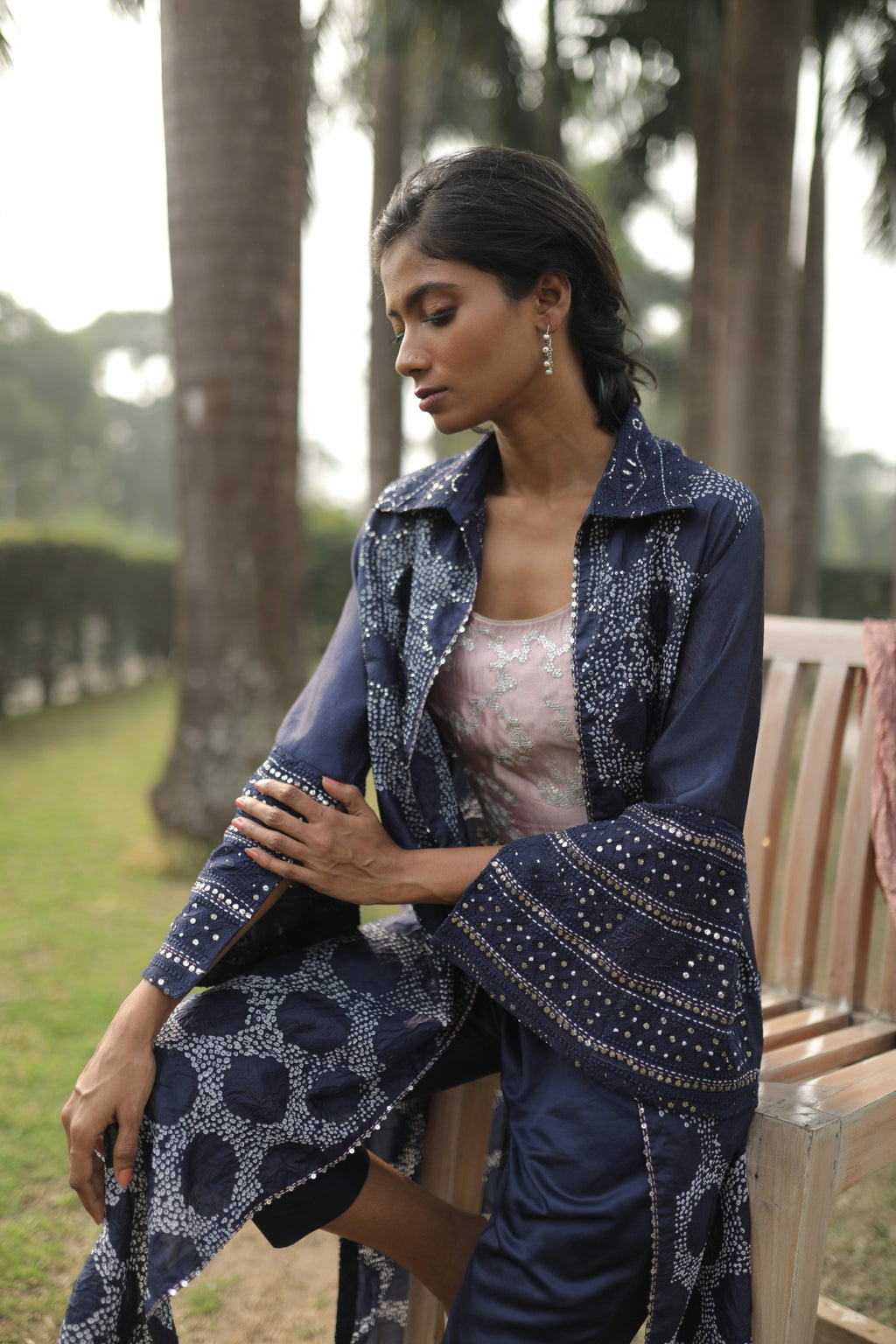 Blue Front Open Bandhej Jacket
