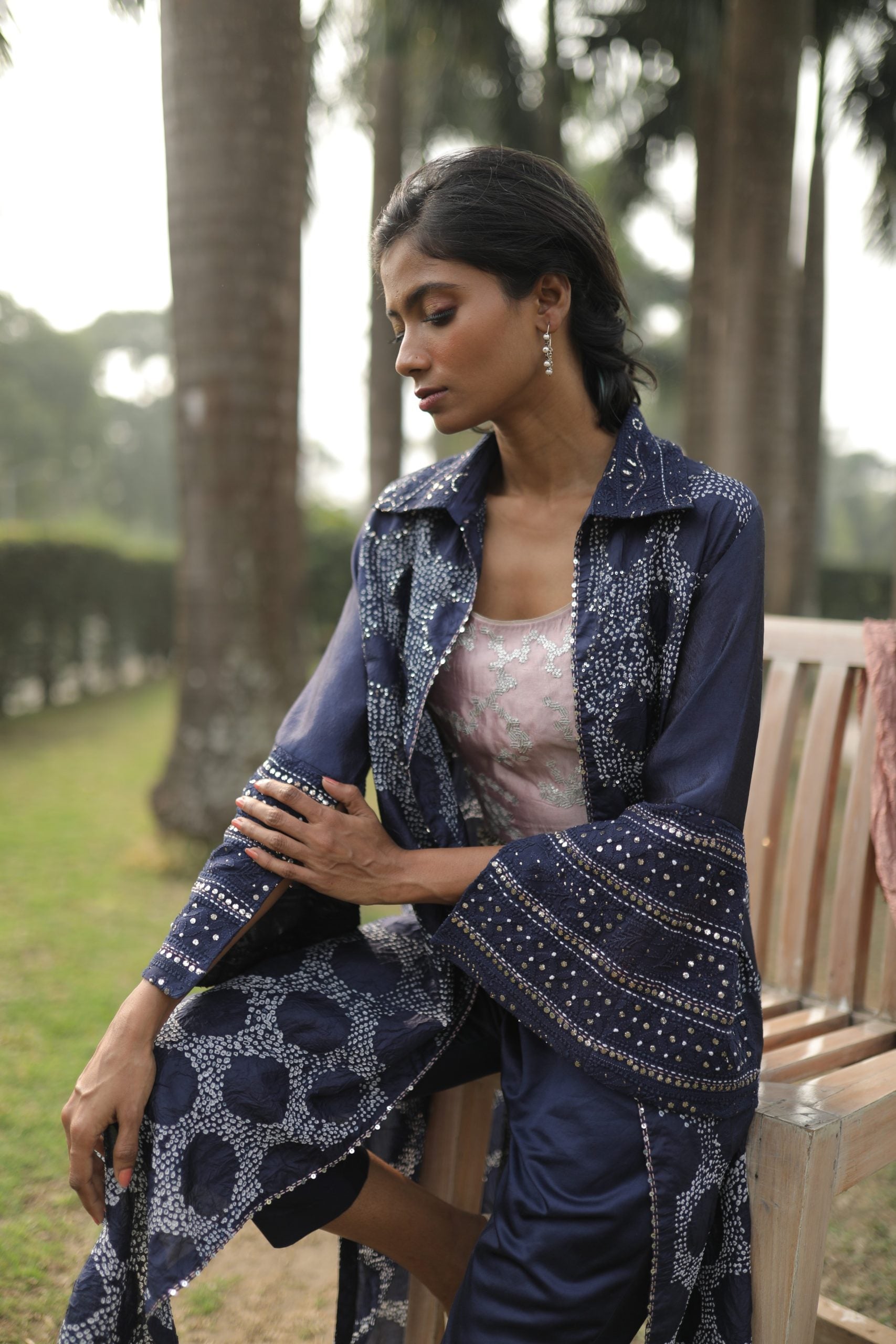 Blue Front Open Bandhej Jacket