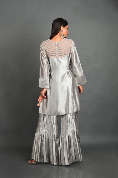 Grey Silk Kurta With Pant and Dupatta