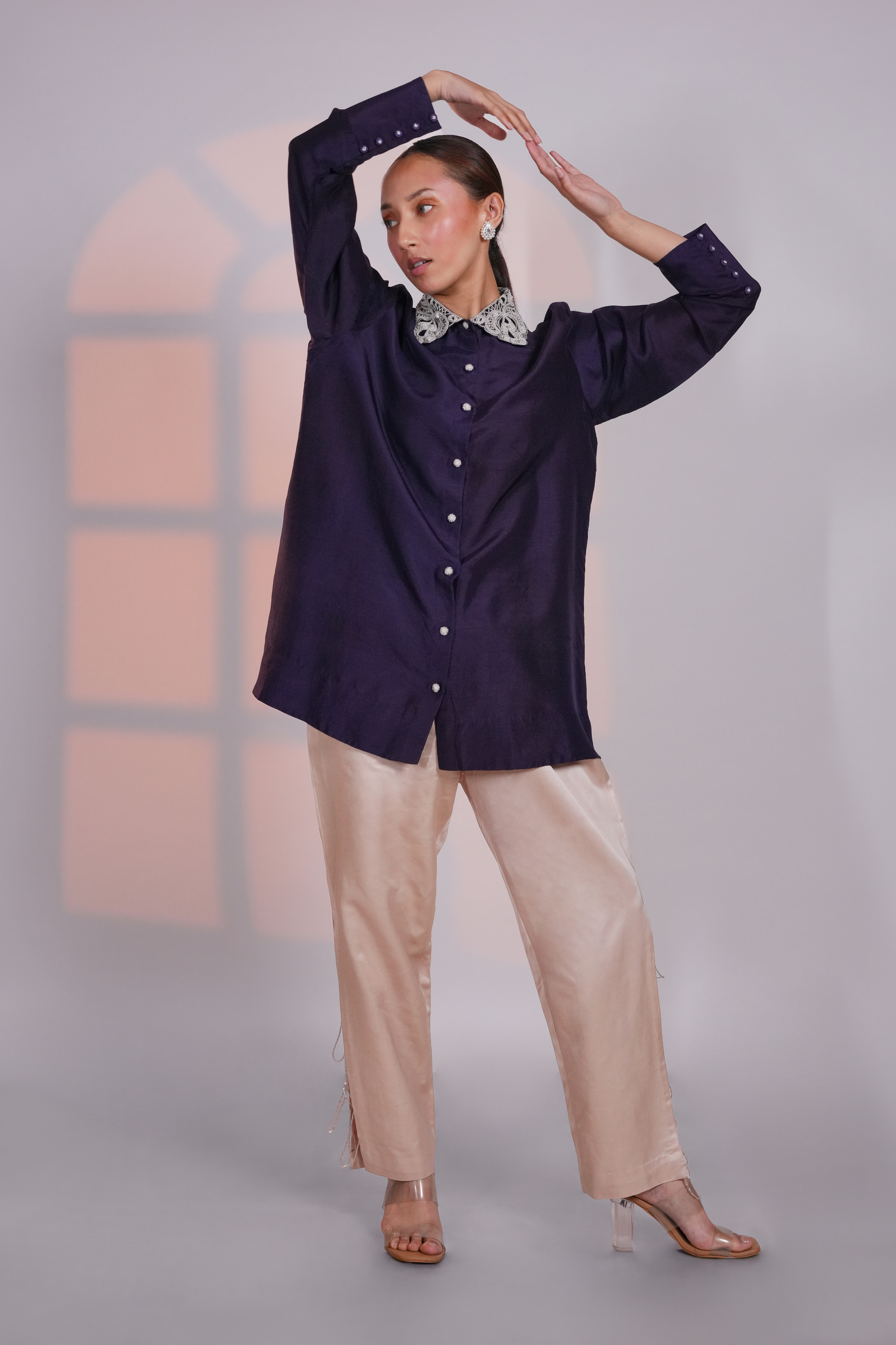 Purple A-Line Silk Shirt