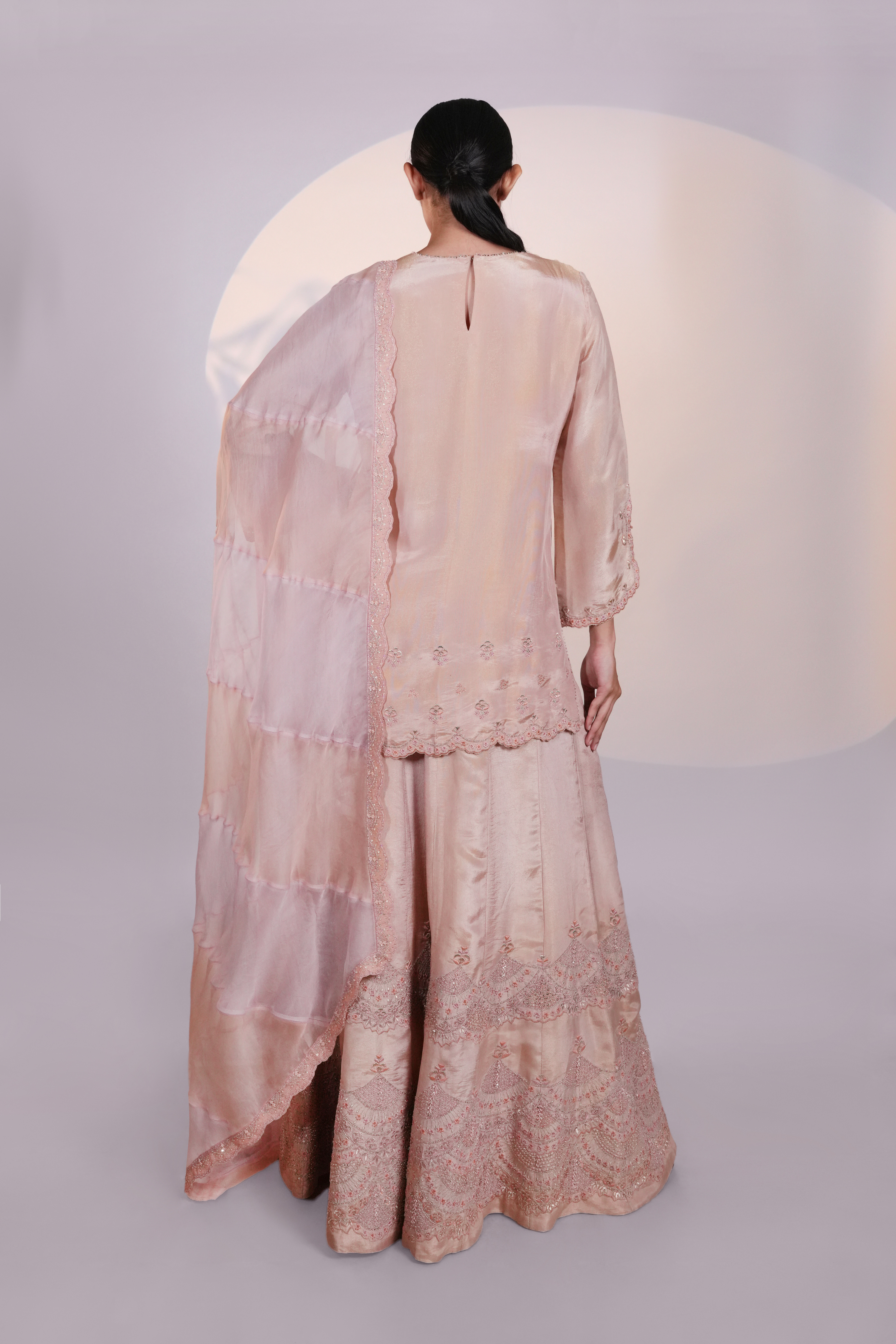 Peach Tissue Kurta Set