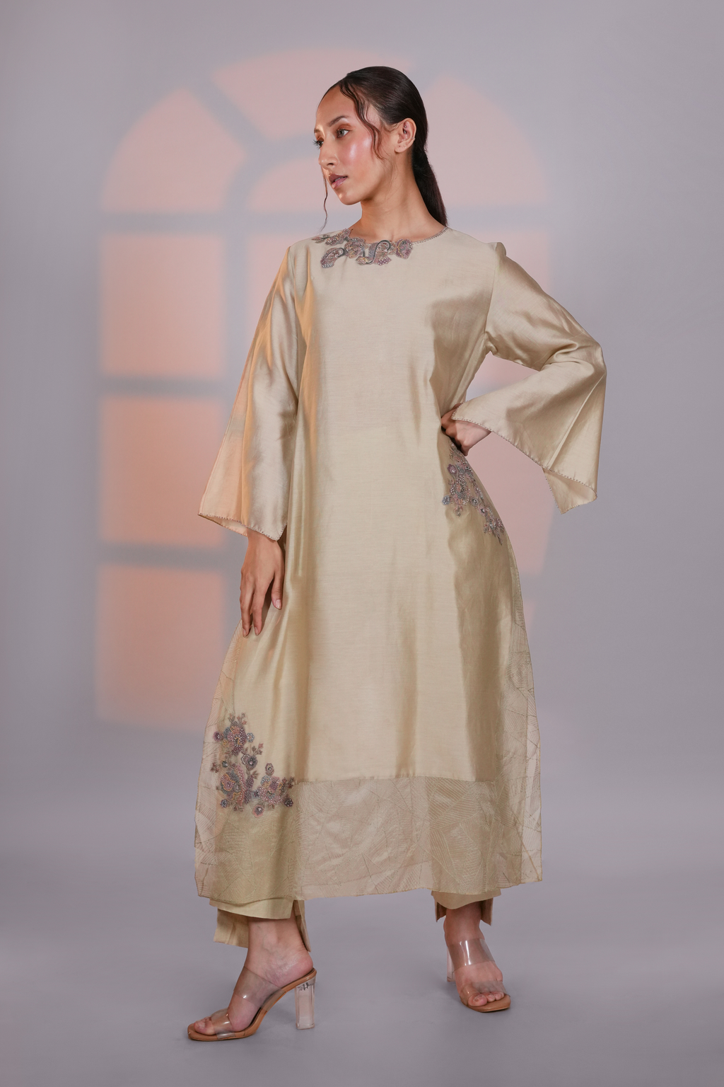 Green Chanderi Extended Kurta
