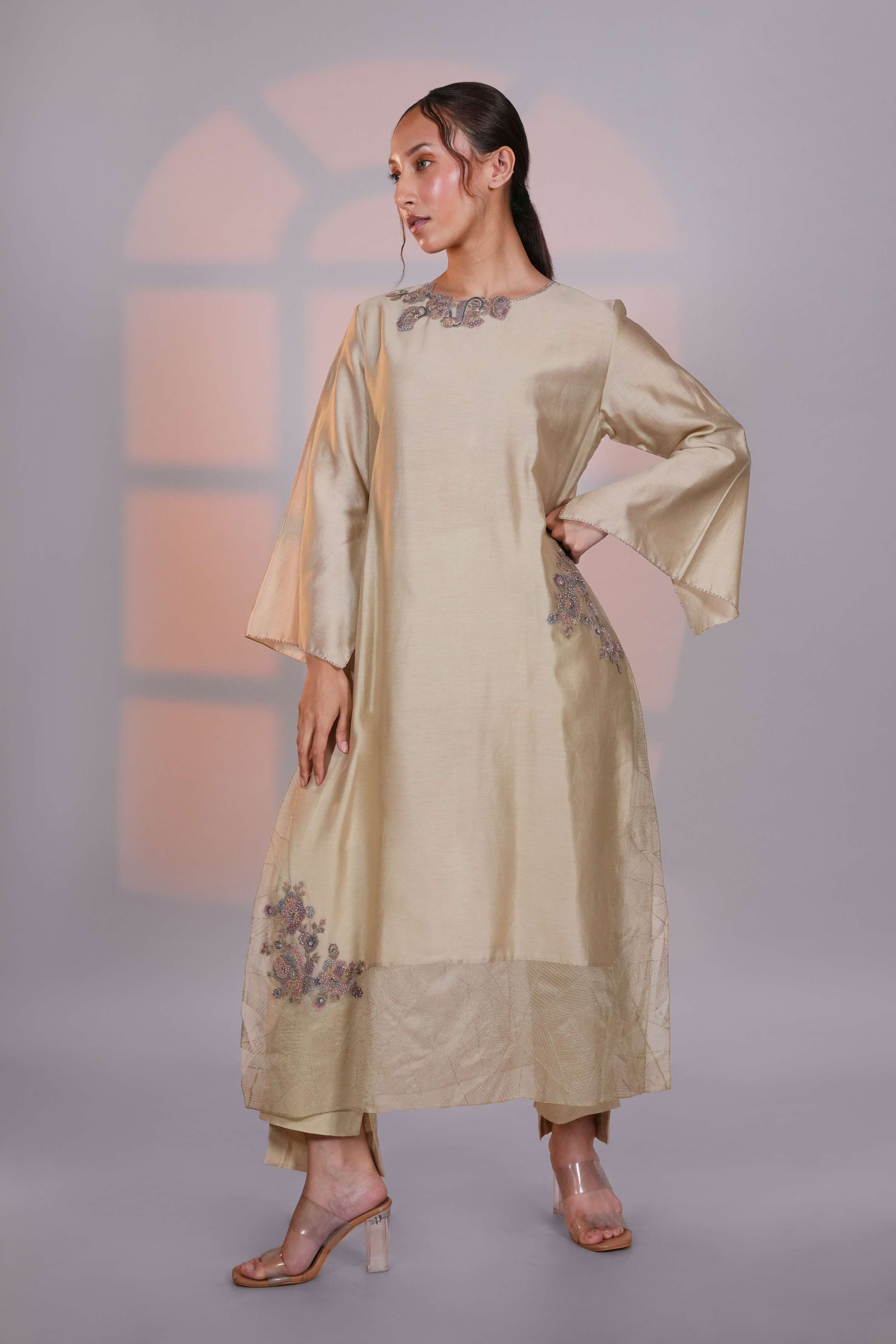 Green Chanderi Extended Kurta