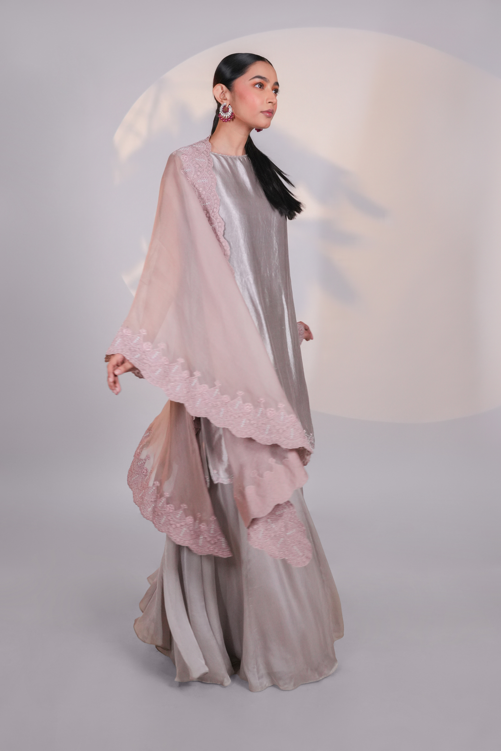 Peach Organza Lace Cape