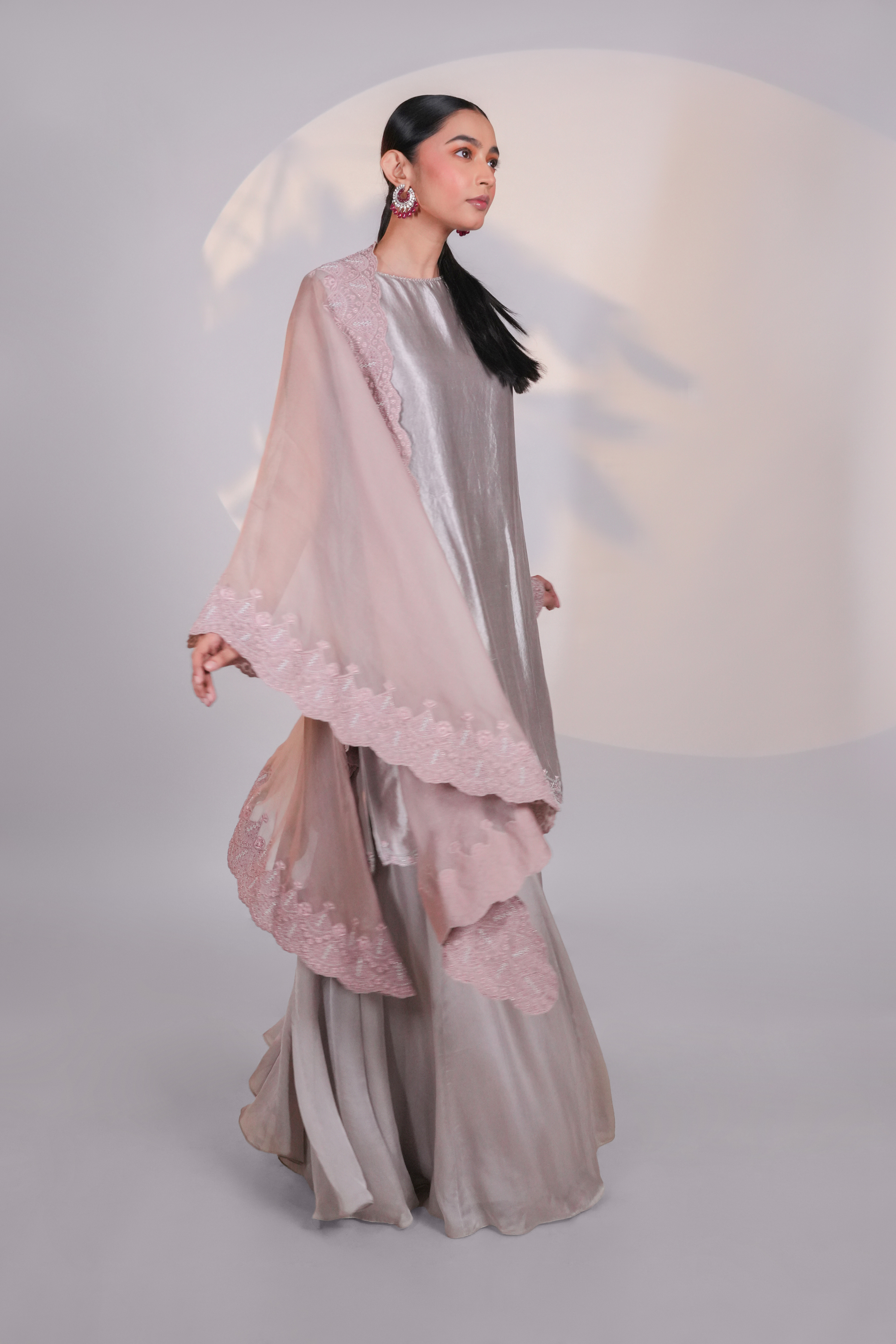 Peach Organza Lace Cape