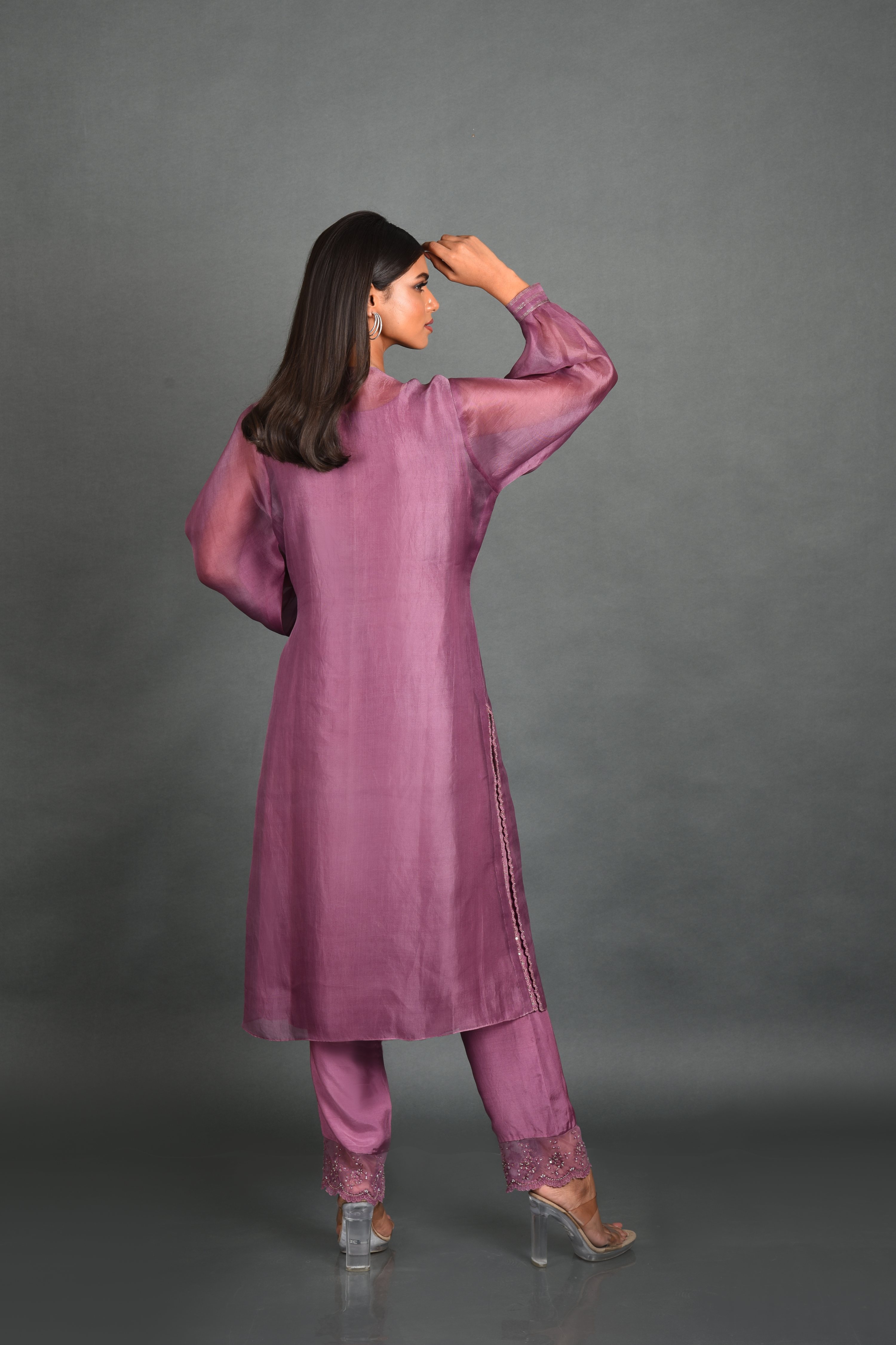 Purple Organza Kurta With Pant and Dupatta