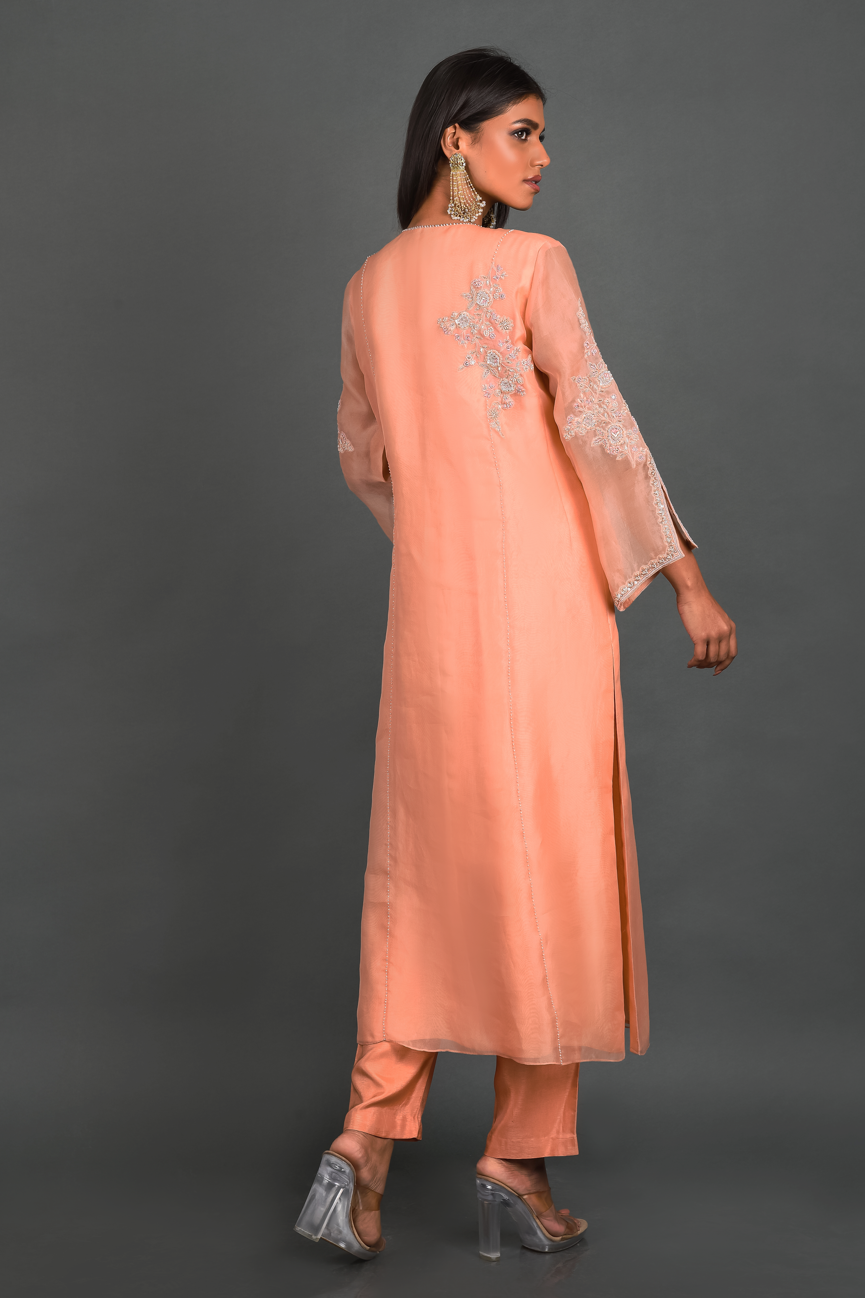 Peach Viscose Pant With Dupatta and Kurta