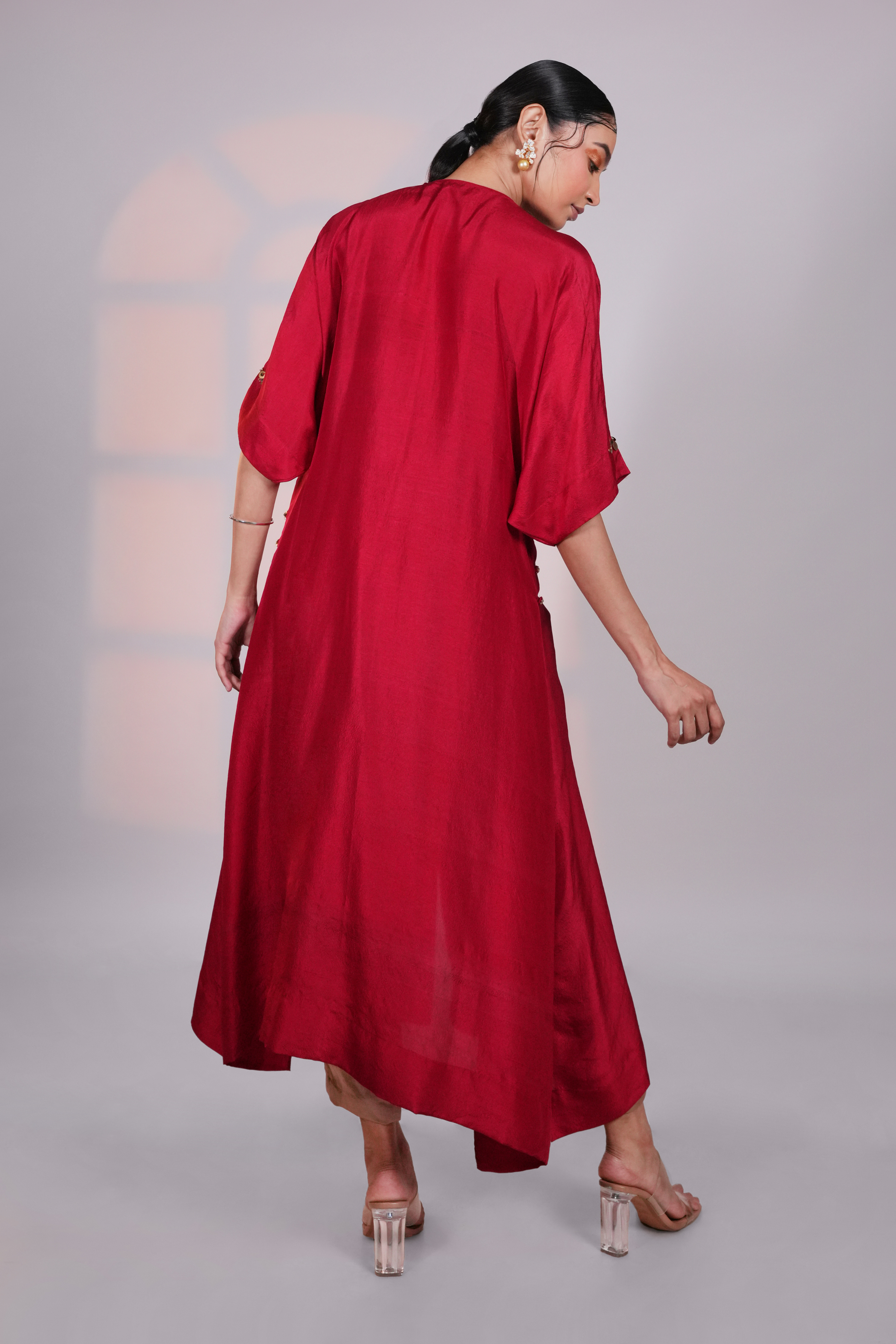 Red Reglan Silk Kurta