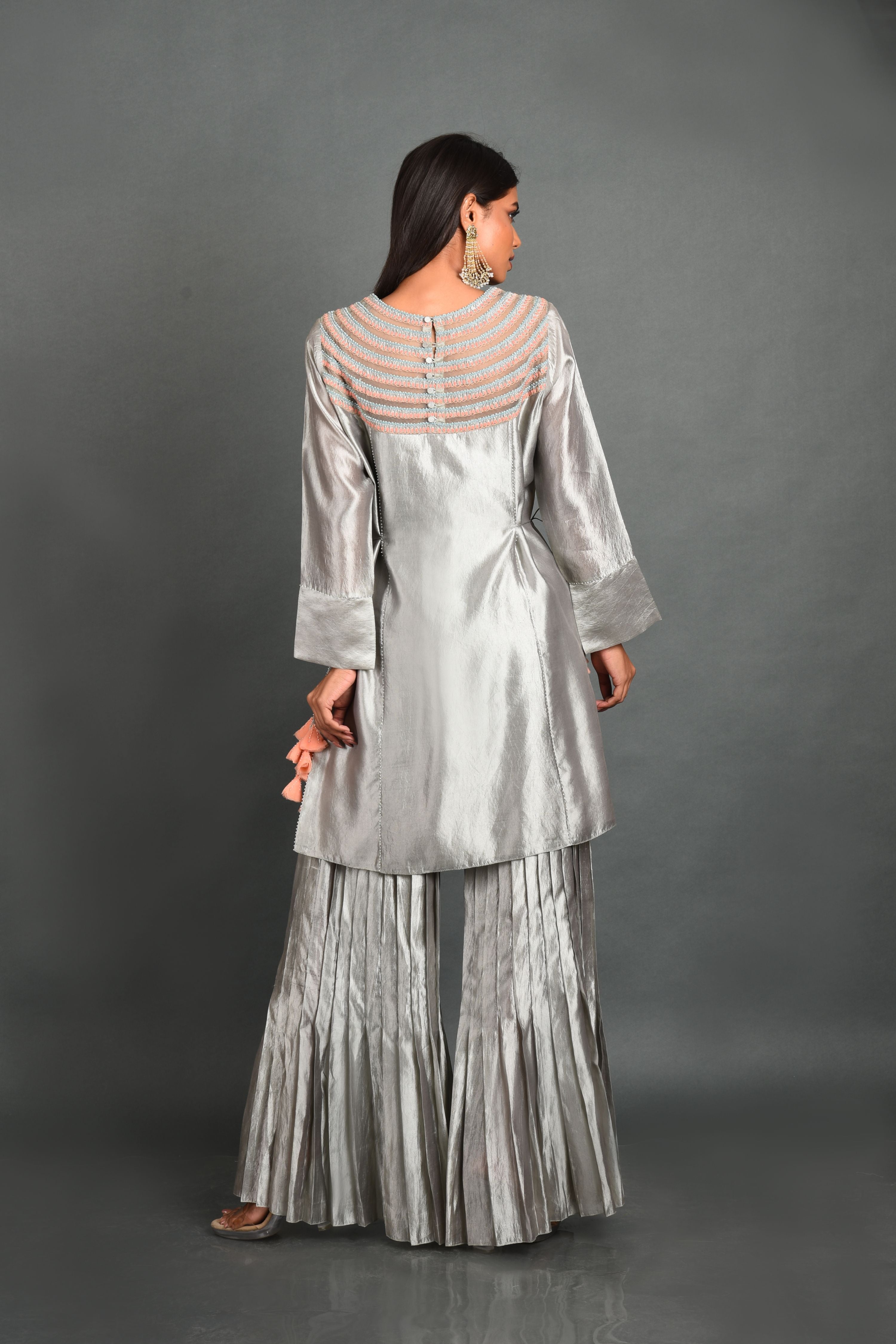 Grey Silk Kurta With Pant and Dupatta