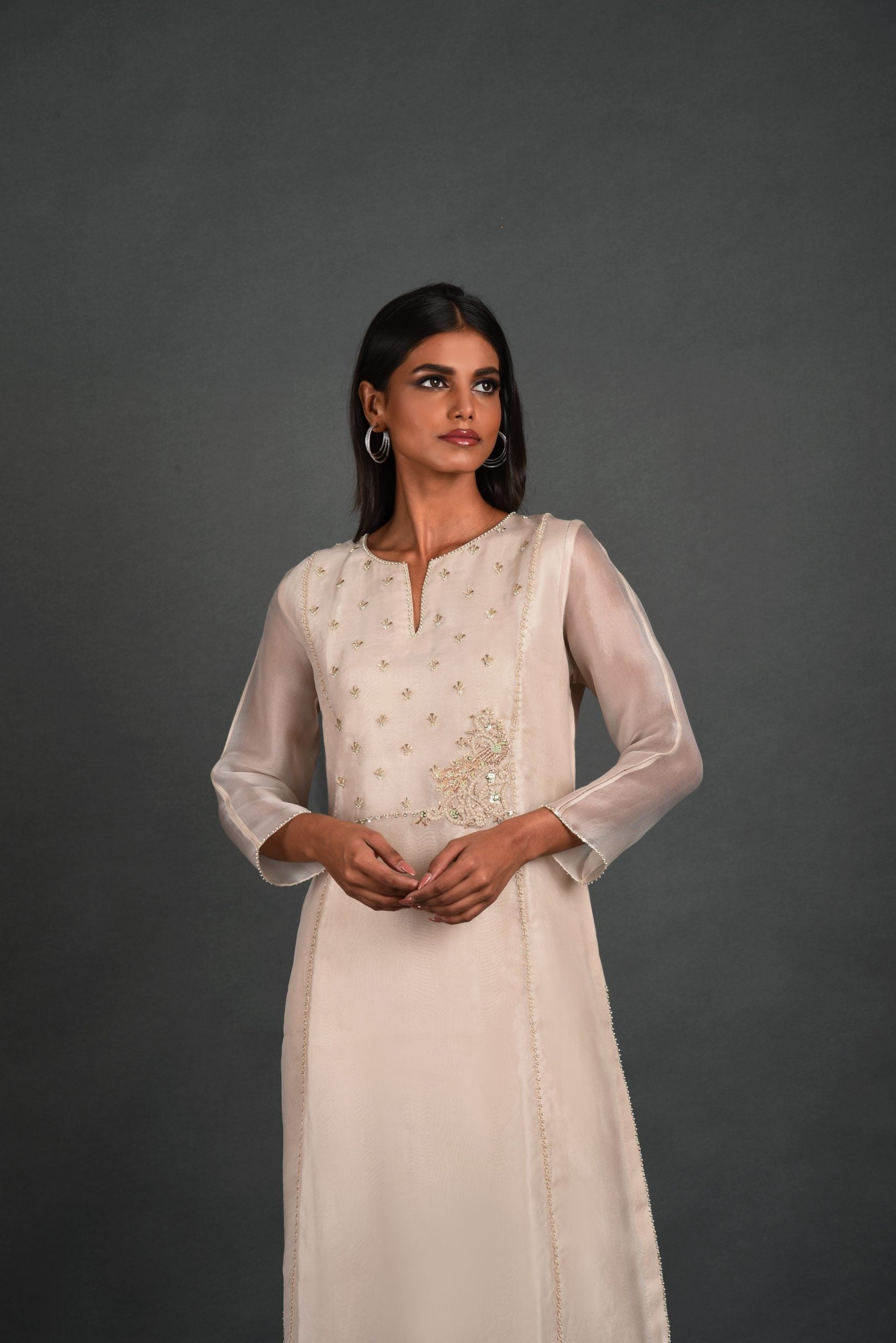 White Organza Kurta With Pant and Dupatta