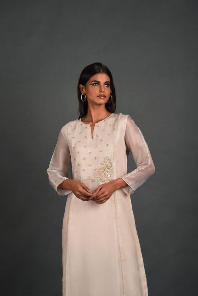 White Organza Kurta With Pant and Dupatta