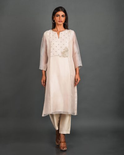 White Organza Kurta With Pant and Dupatta