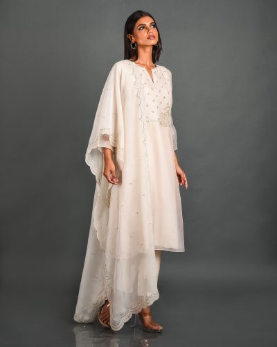White Organza Kurta With Pant and Dupatta