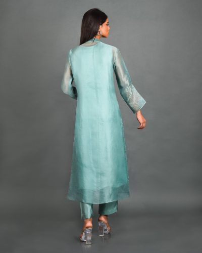 Blue Organza Kurta With Pant and Dupatta